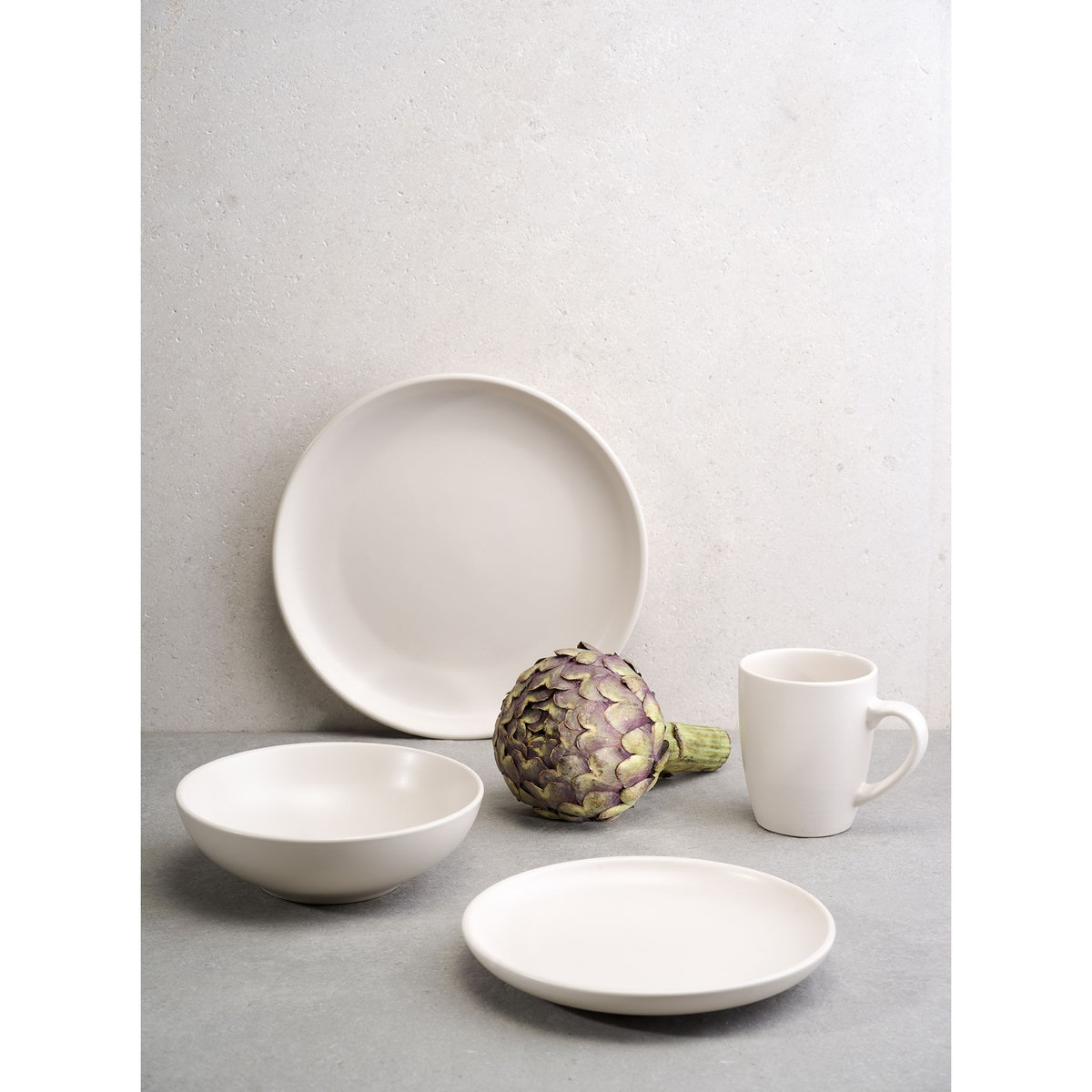 Service d'assiettes de 18 pièces grès VIVIA CREAM