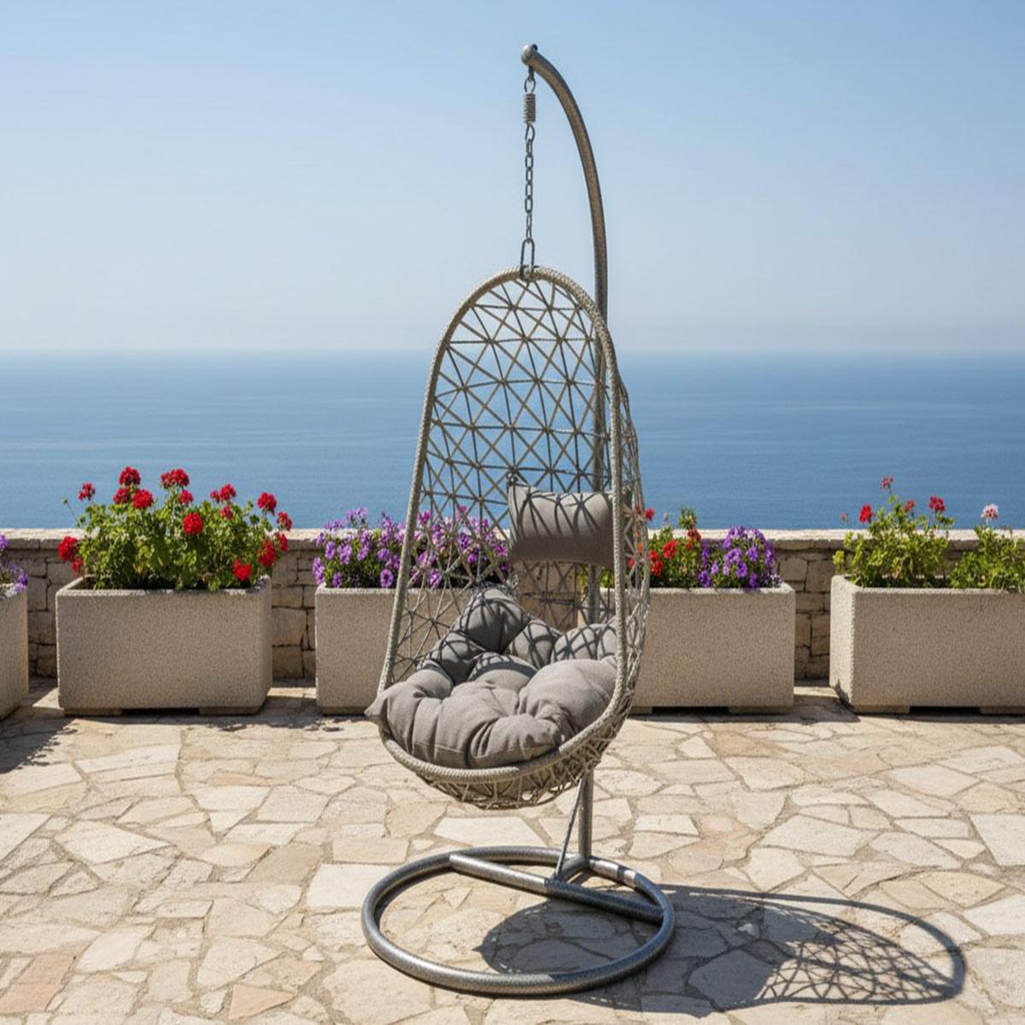 Voir la diapositive 2 : JARDIDECO Fauteuil suspendu bologna gris - jardideco