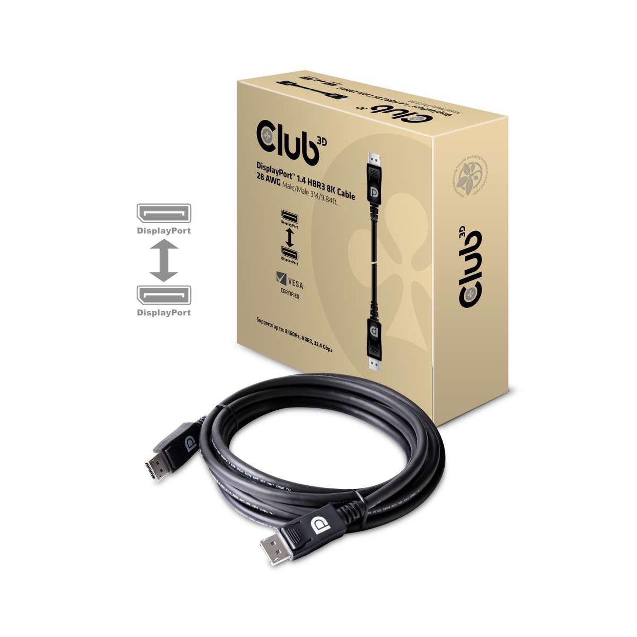 Voir la diapositive 3 : CLUB 3D Club3d displayport 1.4 hbr3 8k 28awg cable m/m 3m /9.84ft