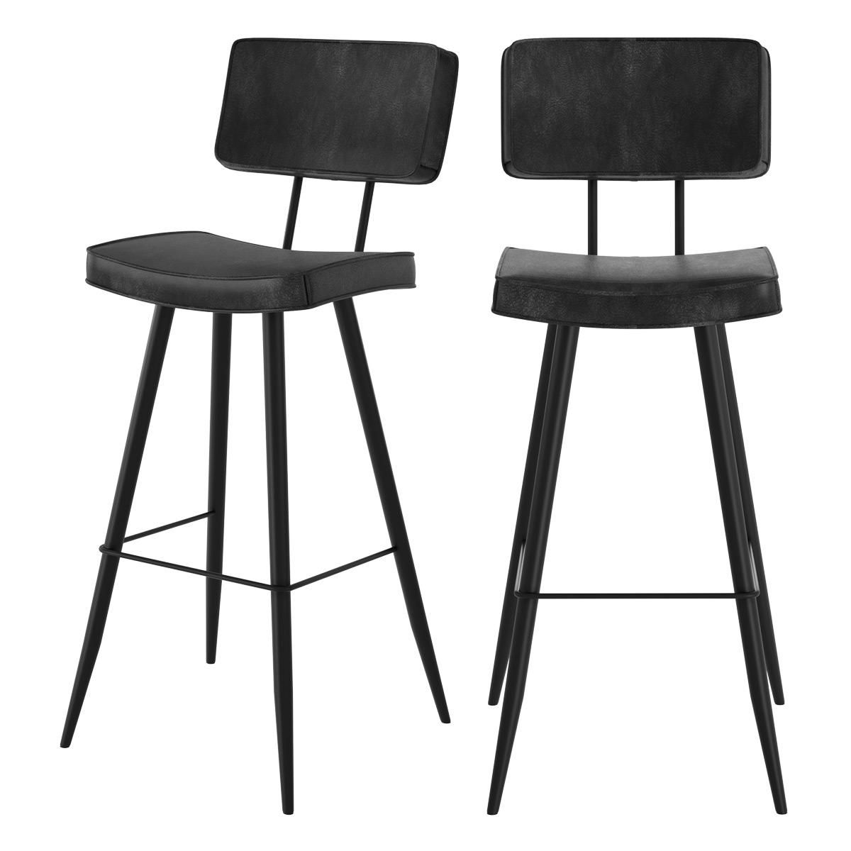 Rendez vous déco Lot de 2 chaises de bar grises/noires en cuir synthétique 75.5 cm - Texas