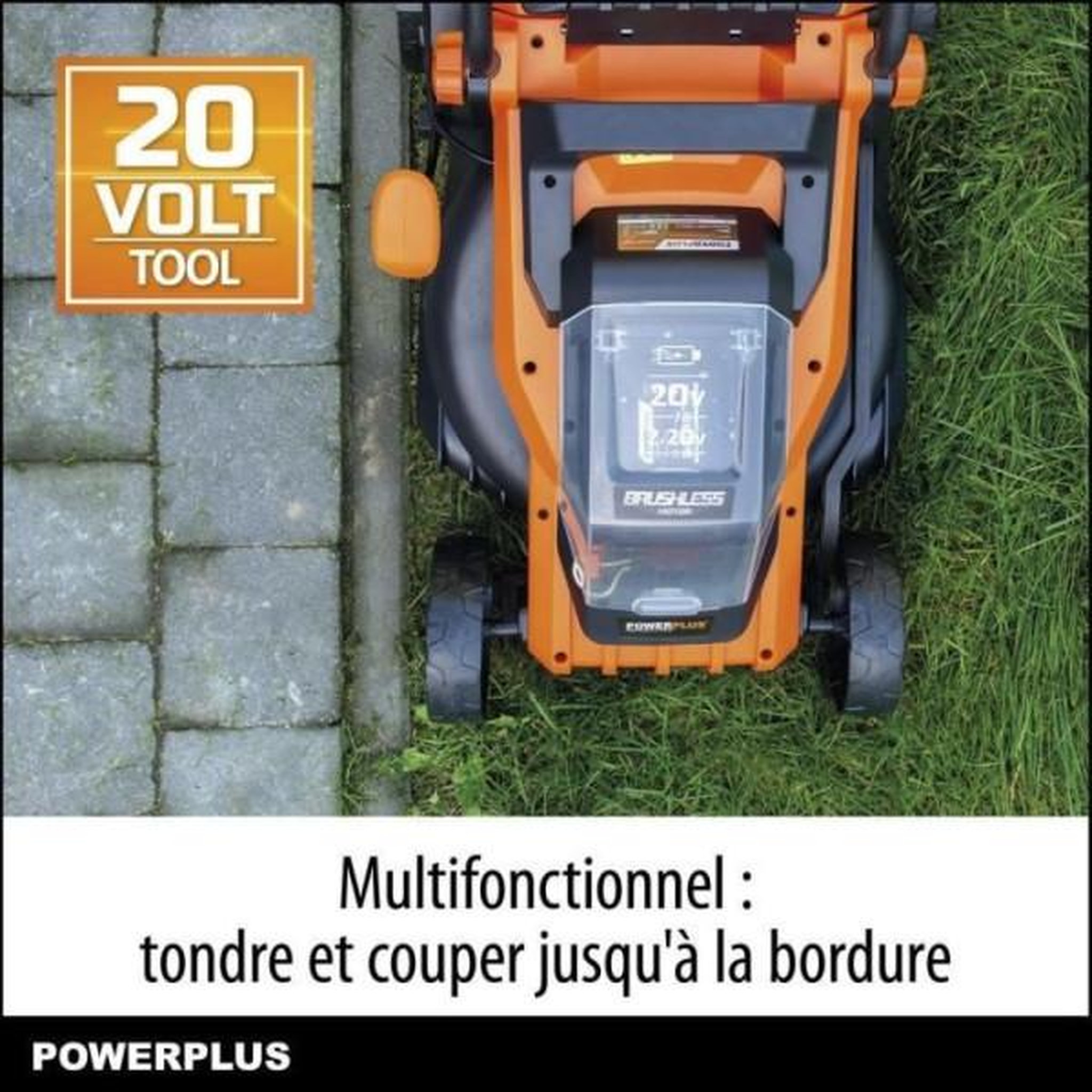 Voir la diapositive 2 : MARKET24 Tondeuse a Gazon   a batterie 20V 34 cm de coupe DUAL POWER POWDPGLWS1 - Batterie 4Ah et chargeur inclus - Moteur brushless