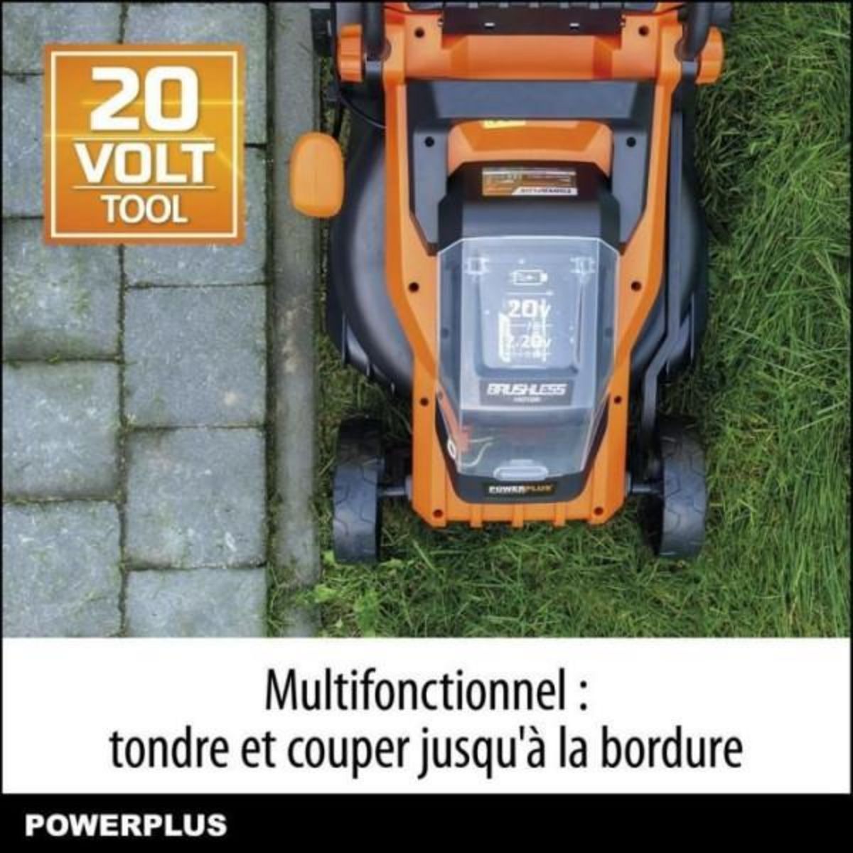 MARKET24 Tondeuse a Gazon   a batterie 20V 34 cm de coupe DUAL POWER POWDPGLWS1 - Batterie 4Ah et chargeur inclus - Moteur brushless