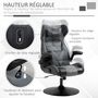 Voir la diapositive 4 : VINSETTO Fauteuil gaming base ronde métal pivotante 360° hauteur réglable tétière coussin lombaires accoudoirs relevables PU tissu gris noir