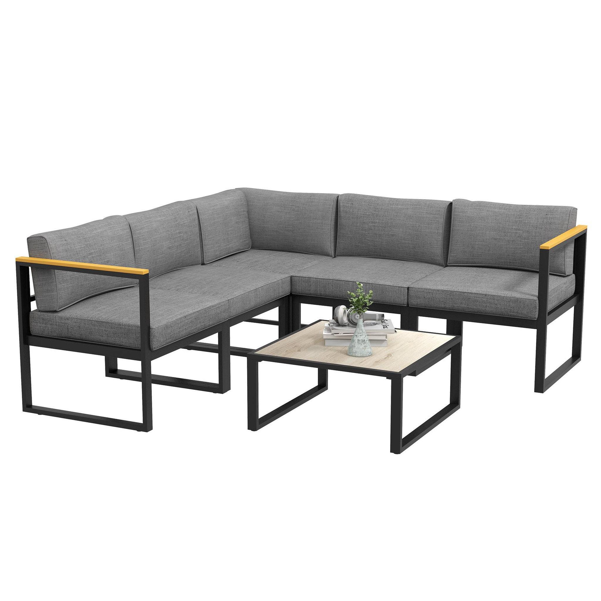 OUTSUNNY Ensemble salon de jardin d'angle 5 places design contemporain table basse coussins alu