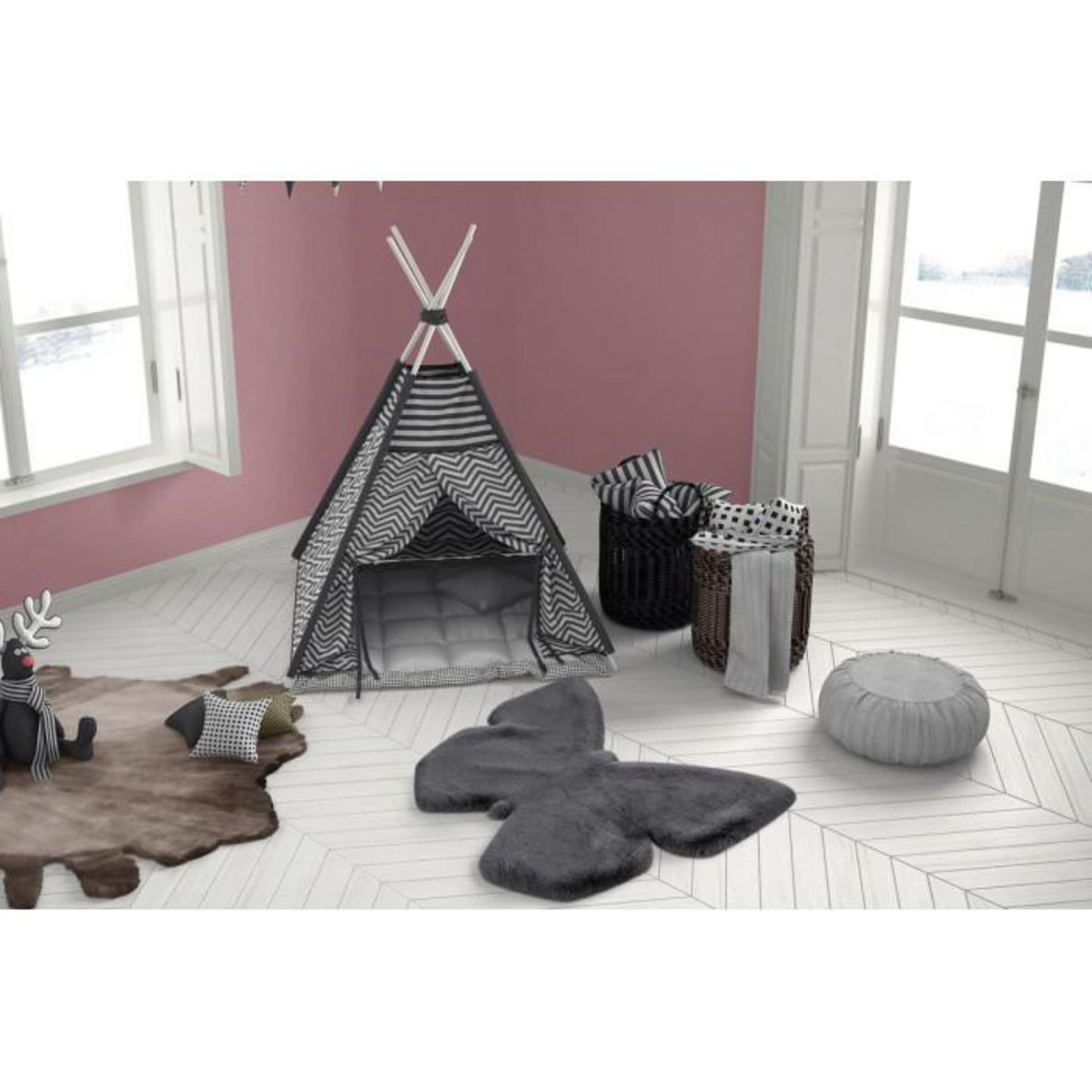 Paris Prix Tapis Déco Enfant  Lovely Butterfly  70x90cm Anthracite