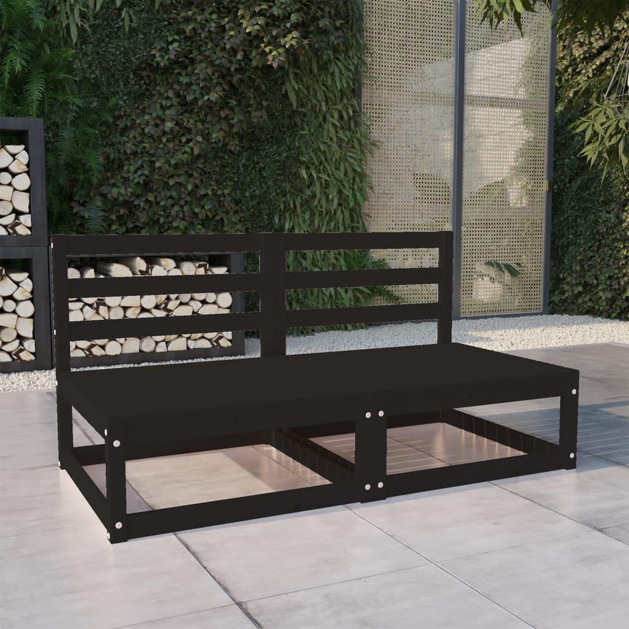 Voir la diapositive 1 : VIDAXL Canape a 2 places de jardin Noir Bois de pin solide