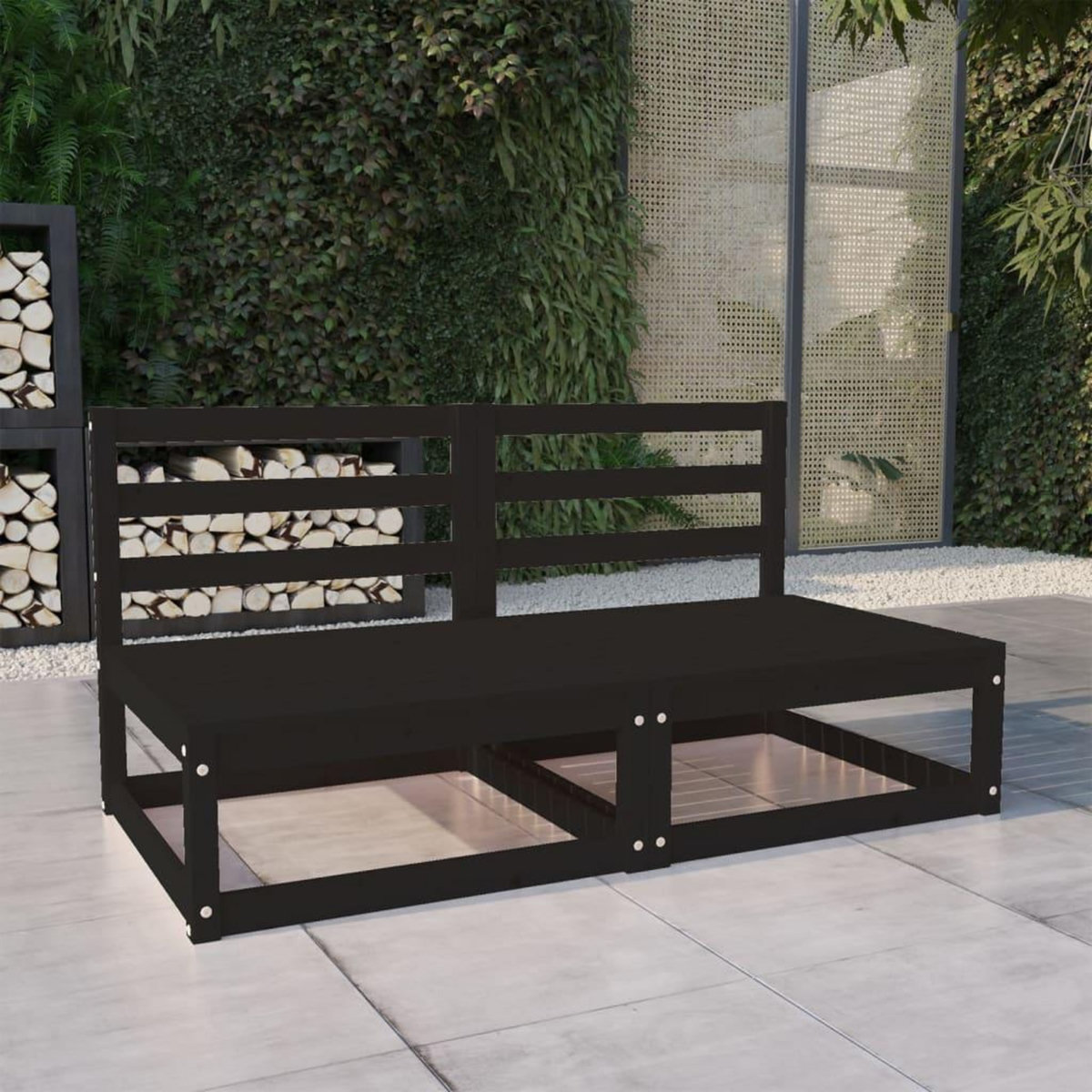 VIDAXL Canape a 2 places de jardin Noir Bois de pin solide