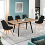 Voir la diapositive 2 : ID MARKET Table scandinave extensible rectangle INGA 4-8 personnes plateau bois pieds noirs 120-160 cm