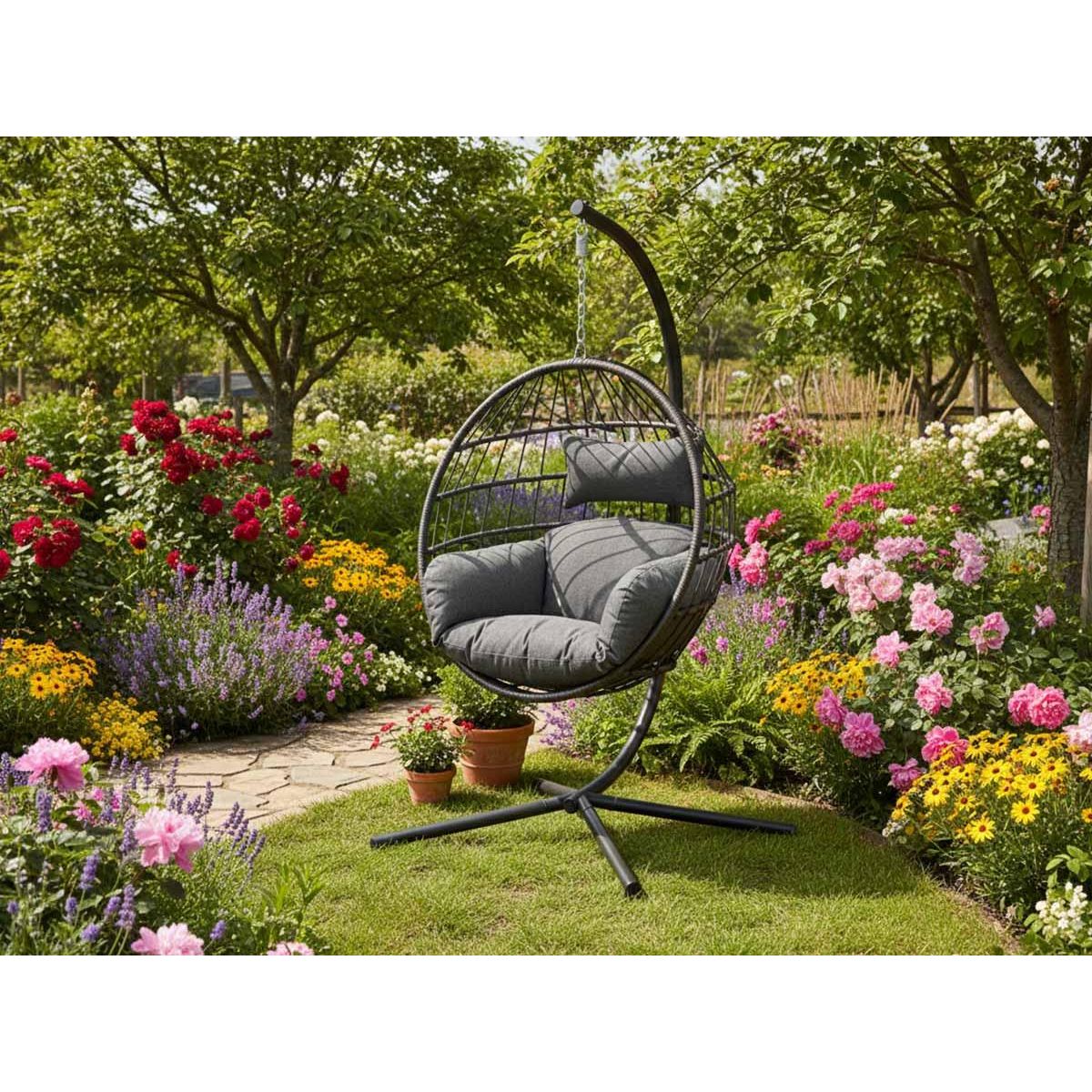 JARDIDECO Fauteuil suspendu en corde Palanga Noir - Jardideco