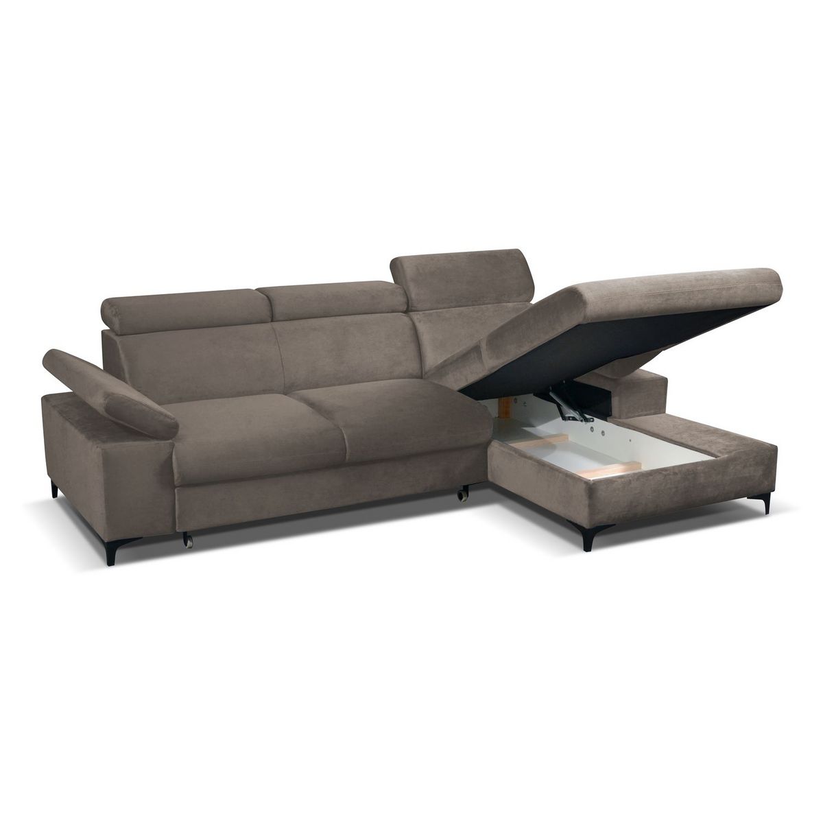 Canapé d'angle gauche fixe convertible 5 places avec coffre de rangement AURELIE
