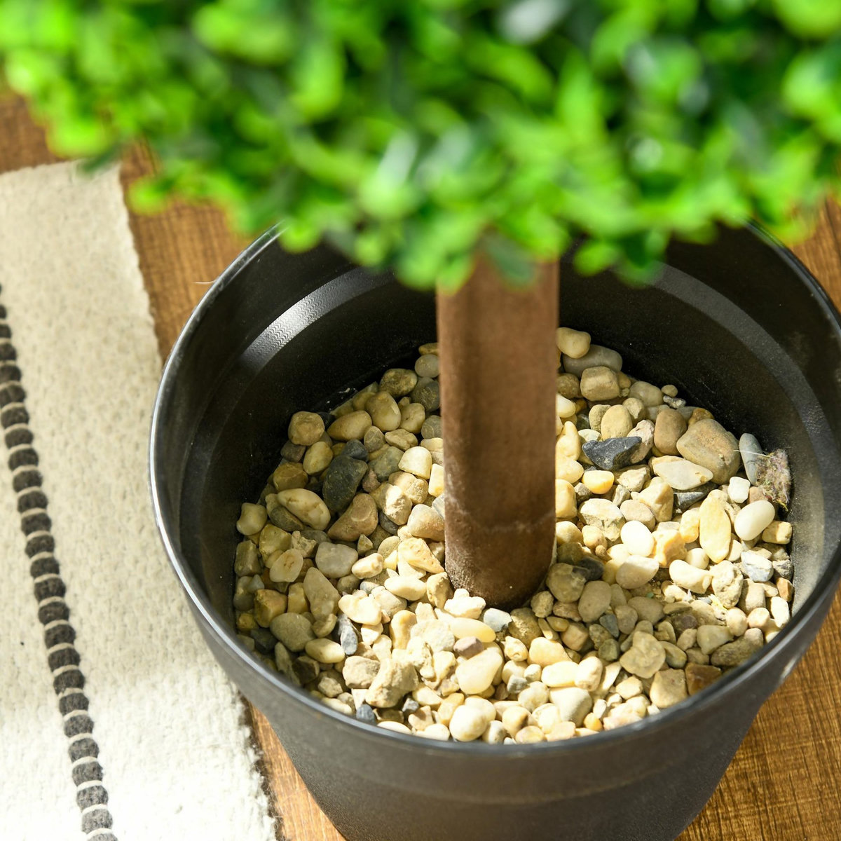 HOMCOM Lot de 2 buis artificiel double boules - cailloux et pot inclus - H.90 cm PE vert