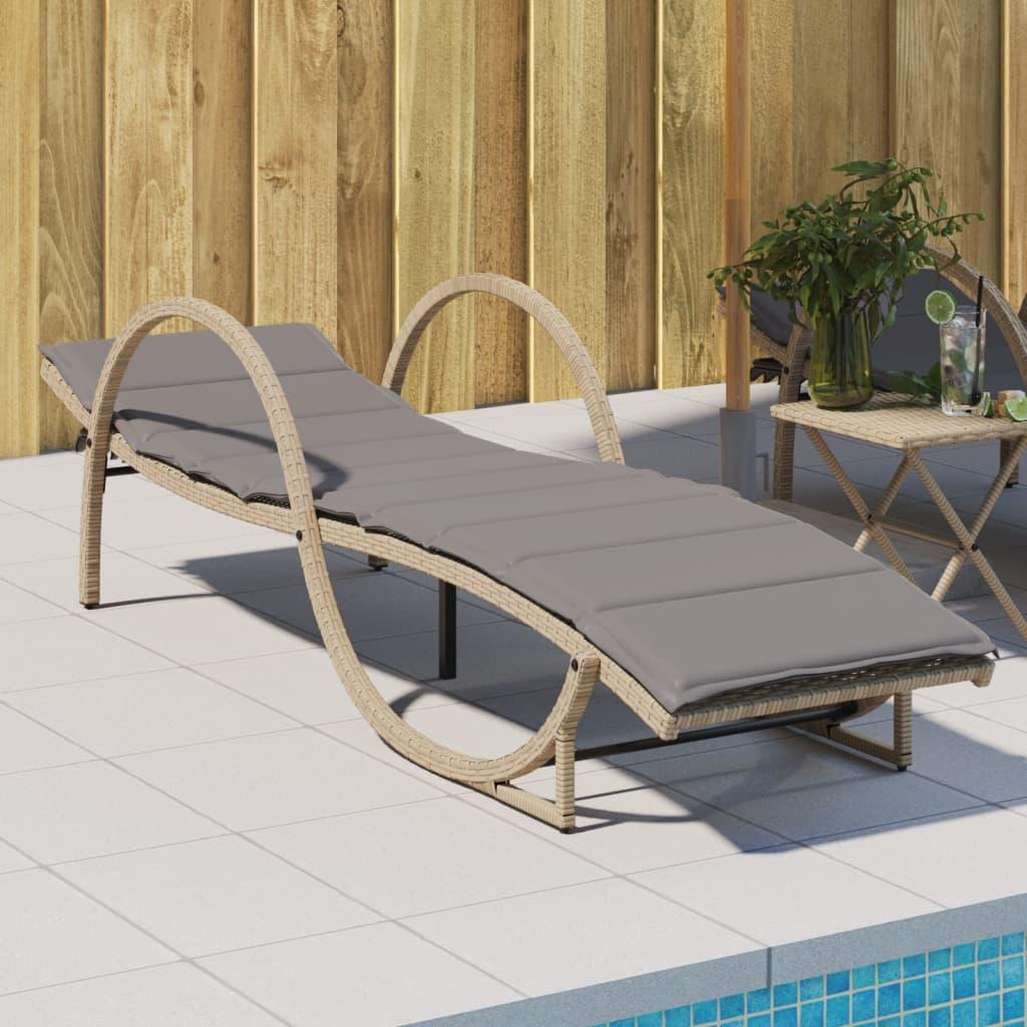 VIDAXL Chaise longue avec coussin beige 60x199x42 cm resine tressee