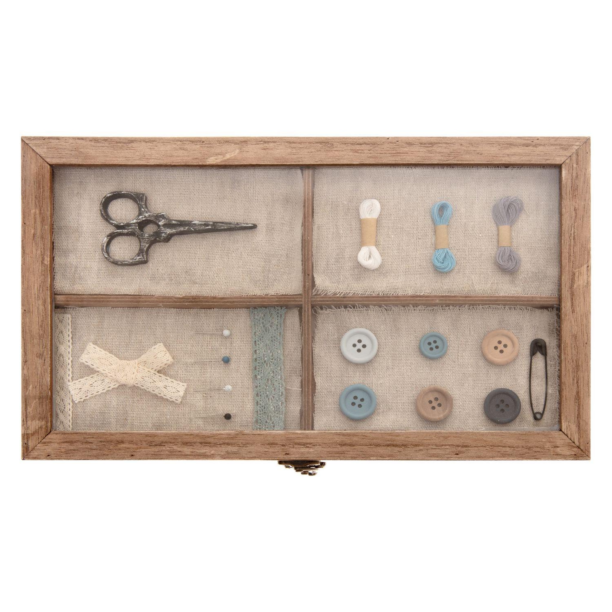 Voir la diapositive 2 : ATMOSPHERA Boîte à couture en bois Atelier d'hivers - L. 30 x H. 10 cm - Marron