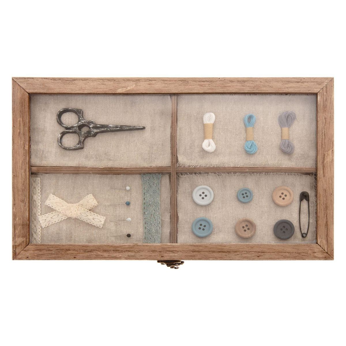 ATMOSPHERA Boîte à couture en bois Atelier d'hivers - L. 30 x H. 10 cm - Marron