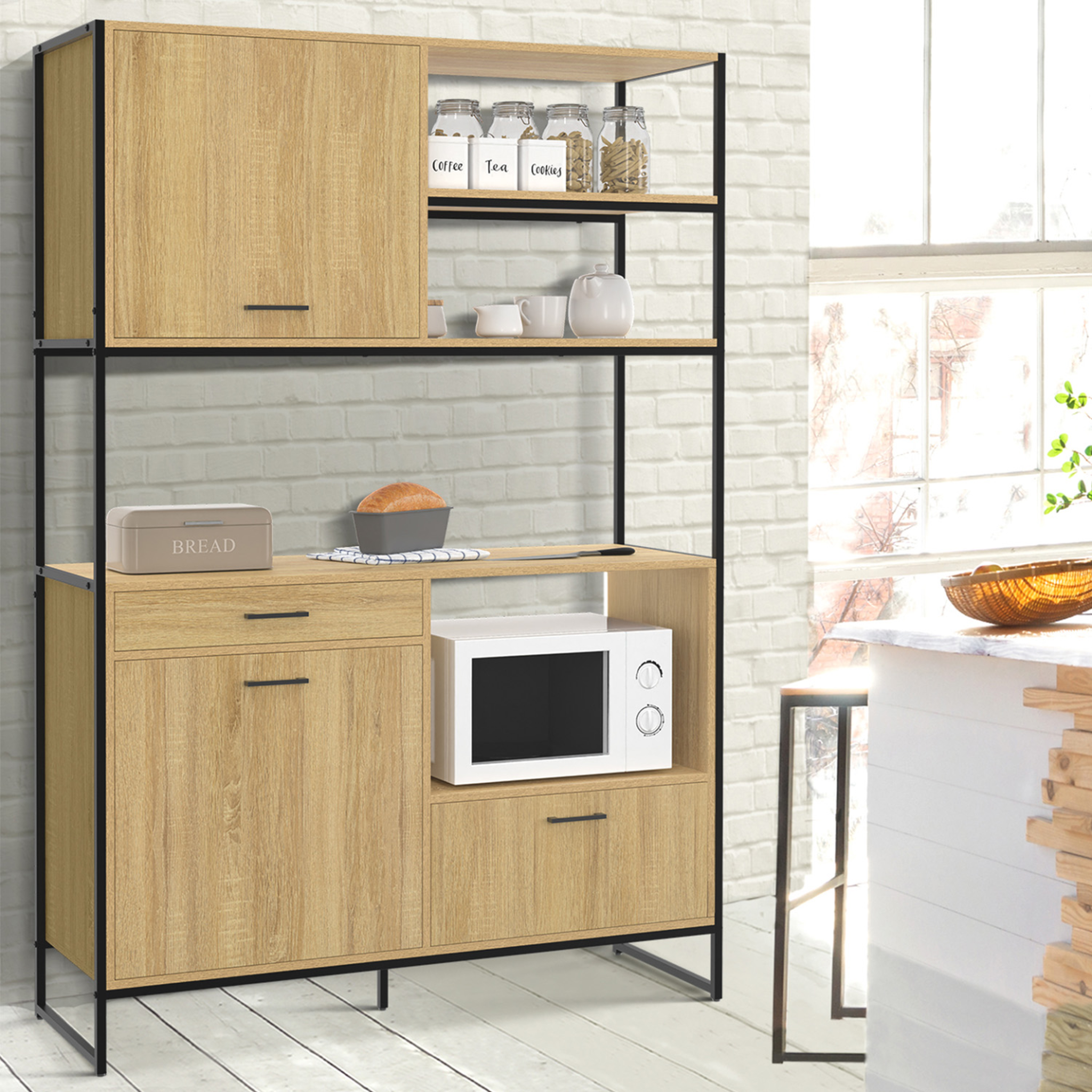 Voir la diapositive 2 : ID MARKET Buffet de cuisine 120 cm detroit meuble 3 portes + 1 tiroir design industriel