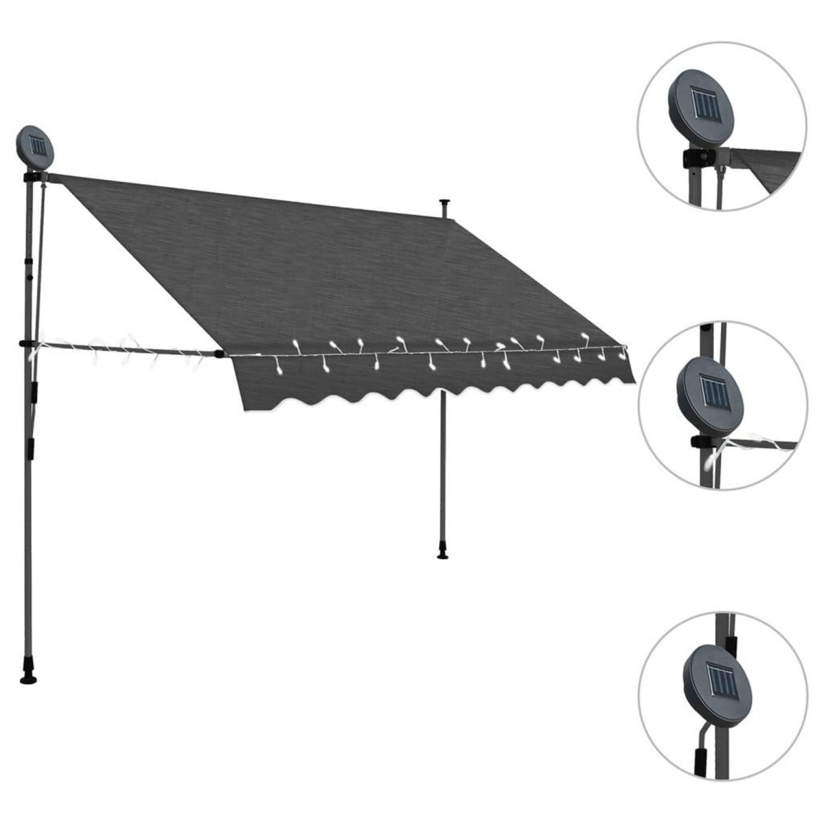 VIDAXL Auvent manuel retractable avec LED 300 cm Anthracite