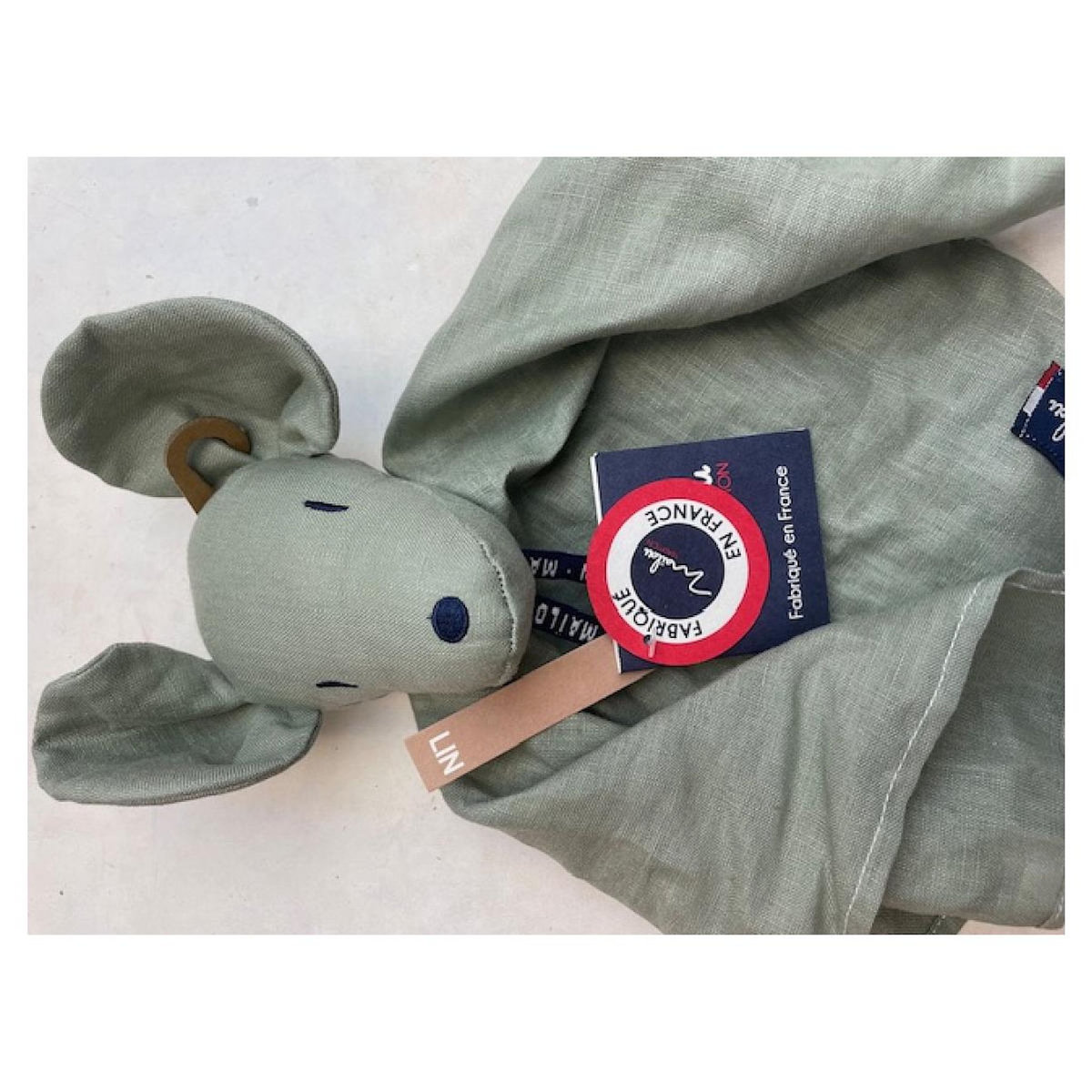 MAILOU Perlipopette doudou souris sauge MA0181