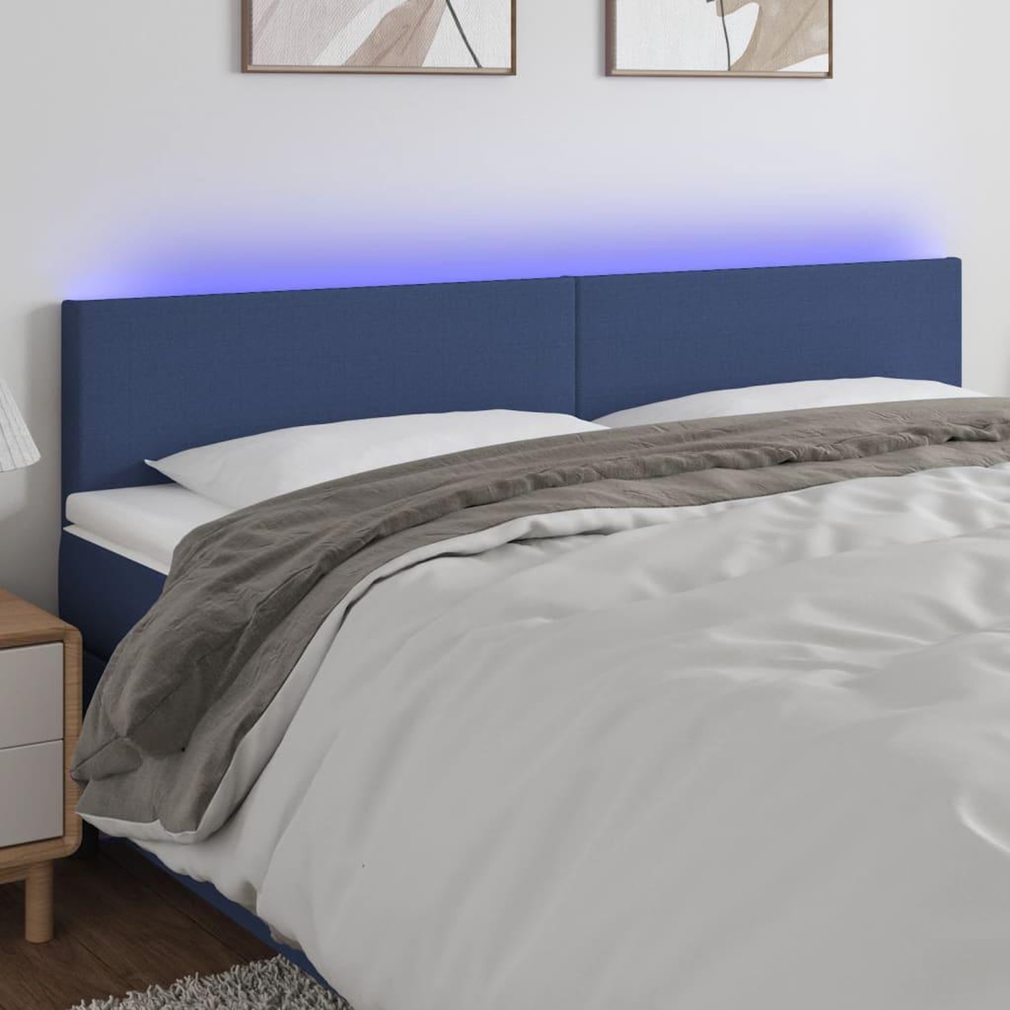 Voir la diapositive 1 : VIDAXL Tete de lit a LED Bleu 160x5x78/88 cm Tissu