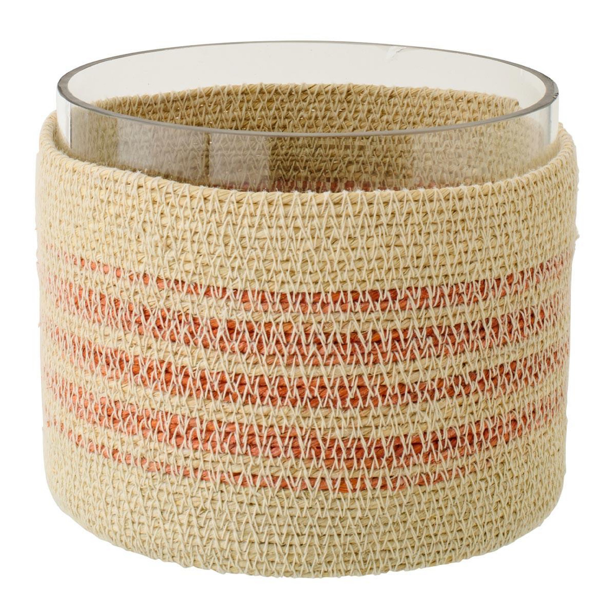 J-LINE Photophore en jonc  galene  15cm naturel & orange