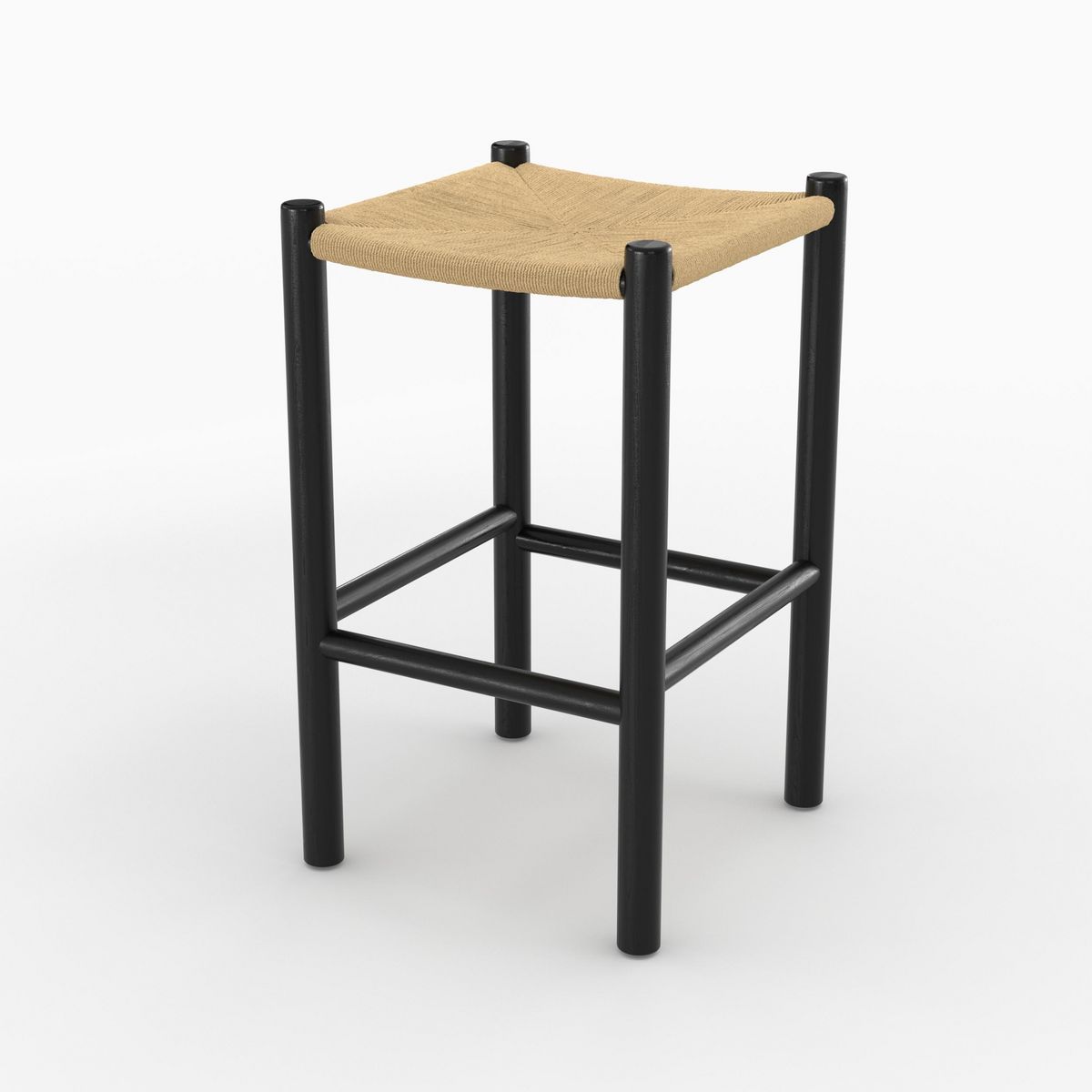 Rendez vous déco Tabouret pour ilot central 65 cm en teck noir et rotin - Kaïa