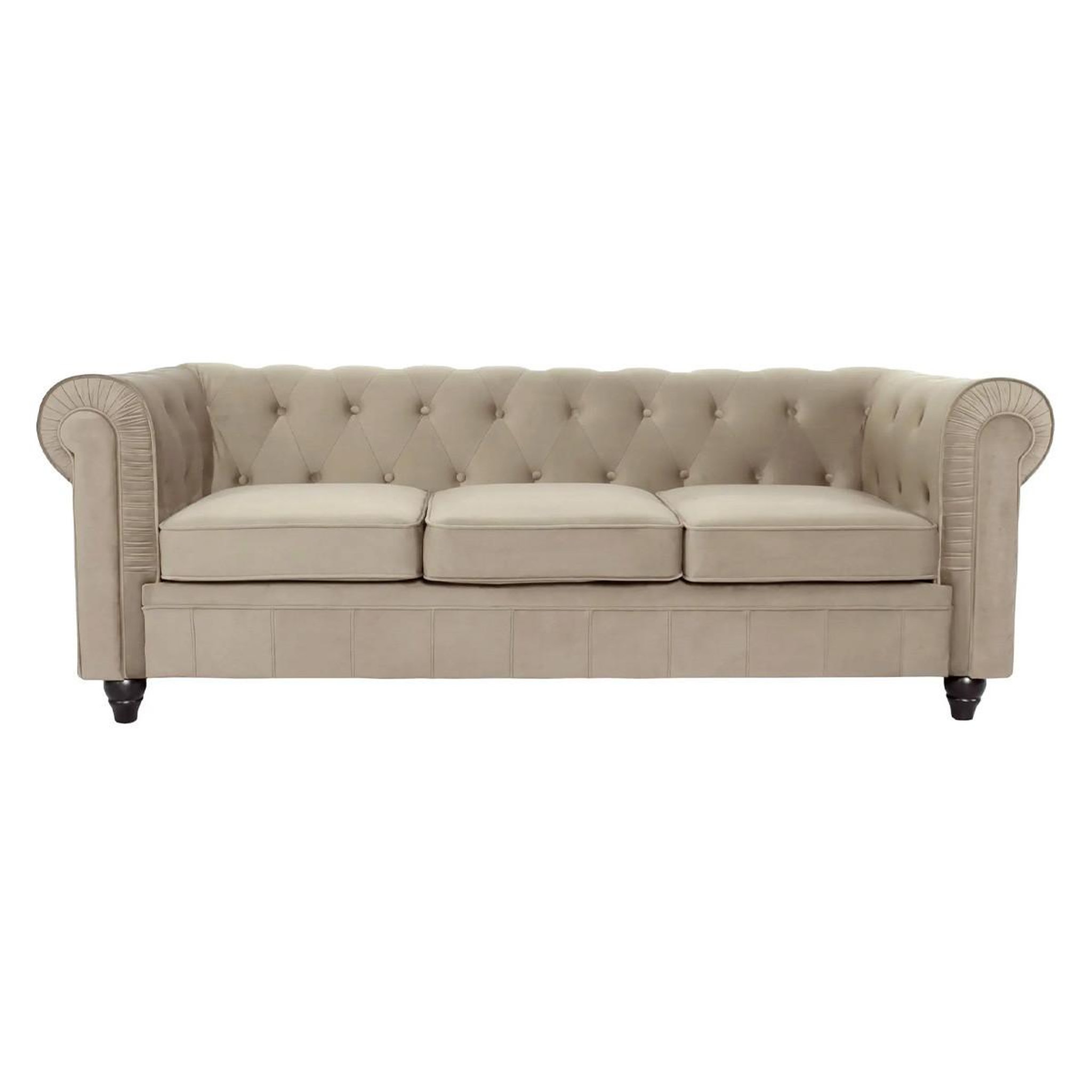 Paris Prix Canapé 3 places velours  chesterfield  209cm taupe