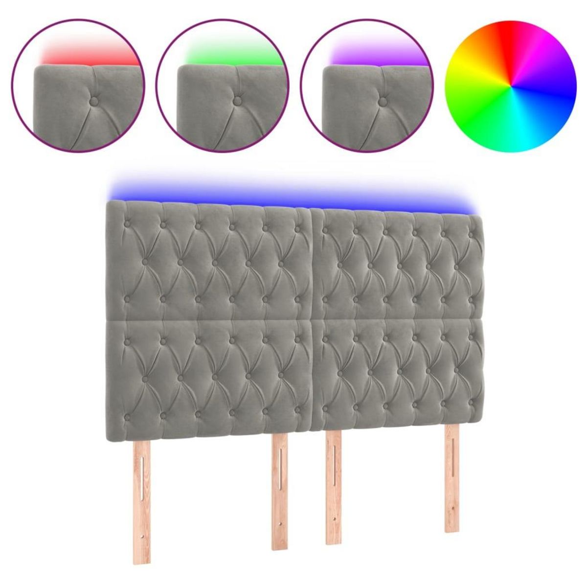 VIDAXL Tete de lit a LED Gris clair 144x7x118/128 cm Velours