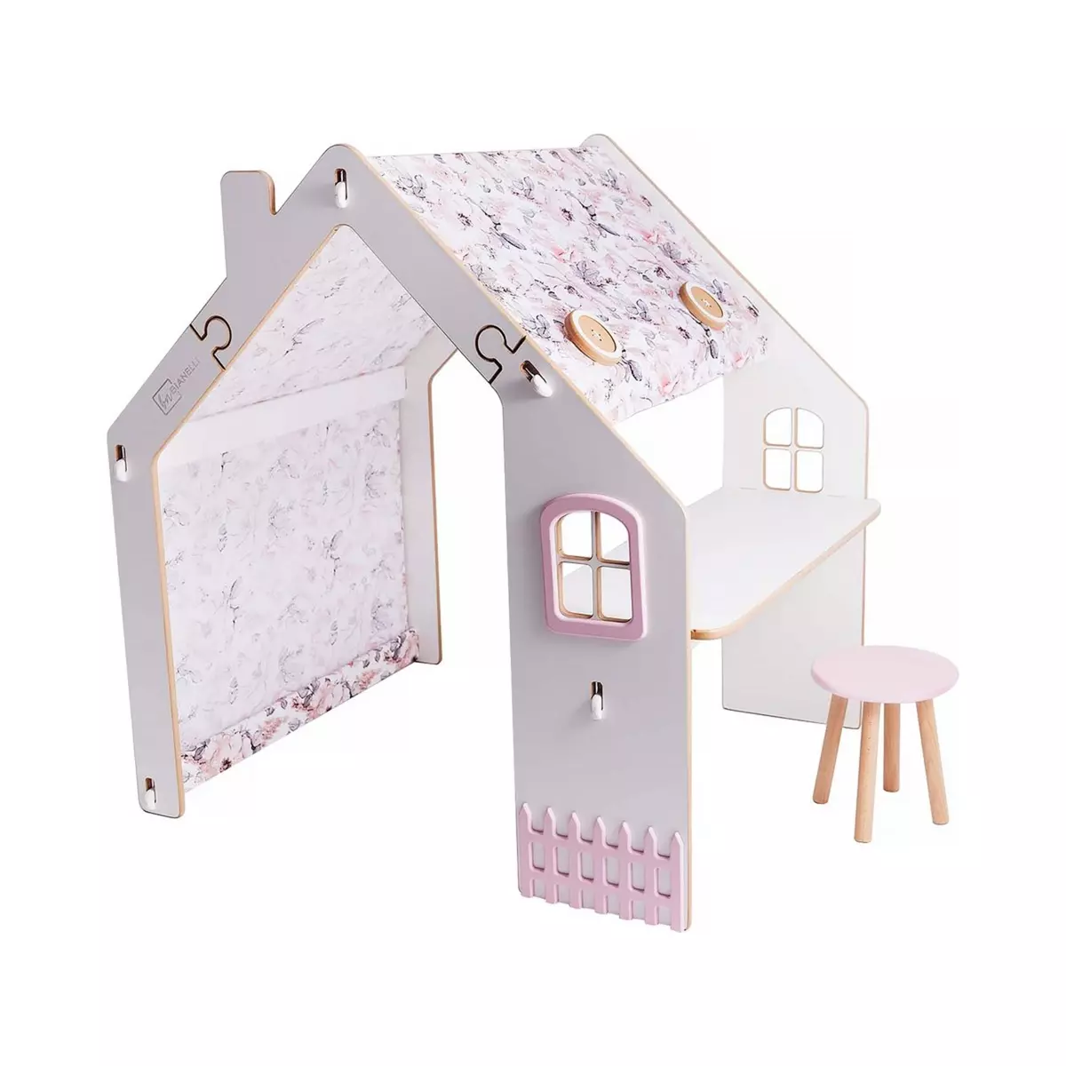 Habitat et Jardin Maisonnette pour enfant en bois  Bianelli  avec bureau - 114 x 93 x 120 cm - Blanc / Rose