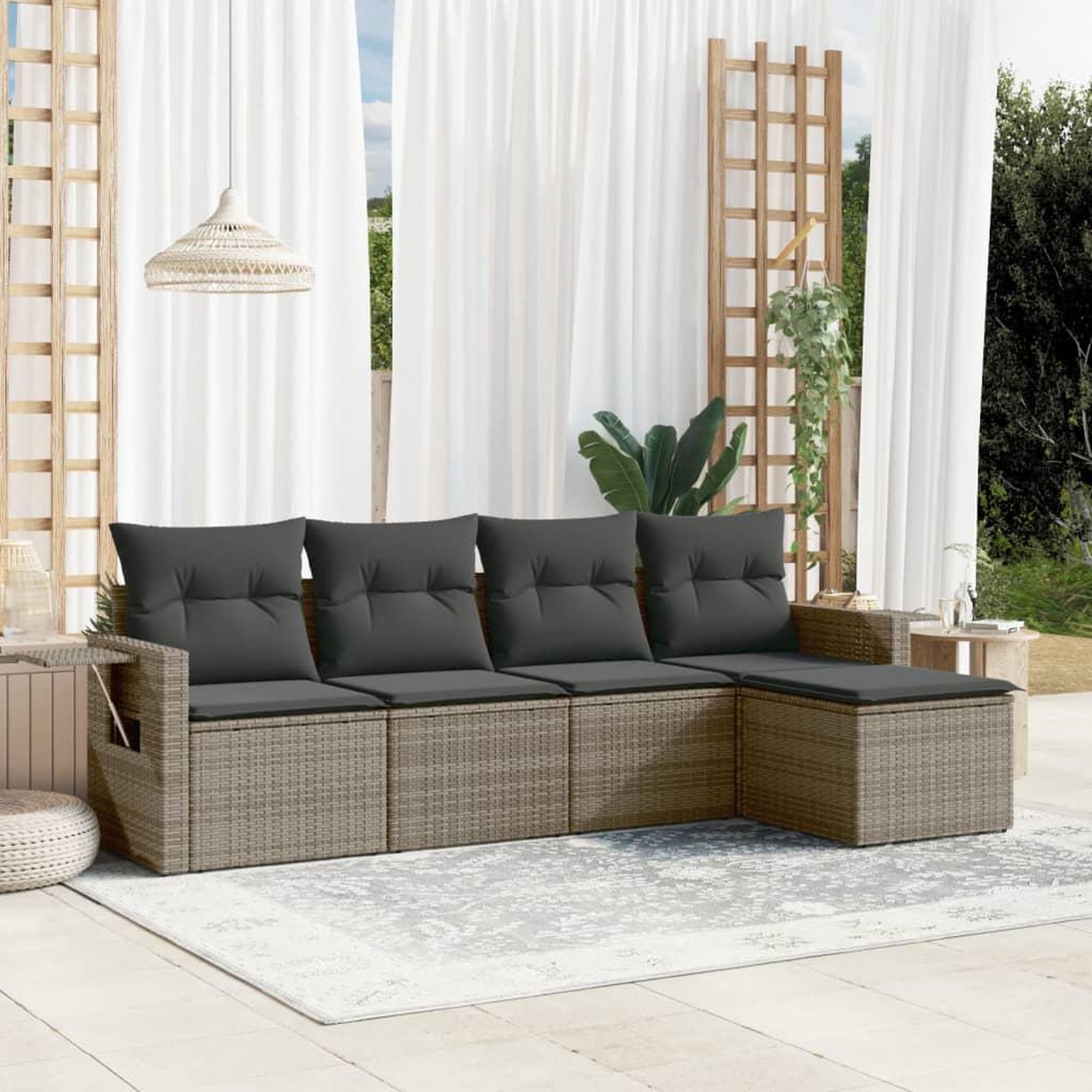 VIDAXL Salon de jardin 5 pcs avec coussins gris resine tressee
