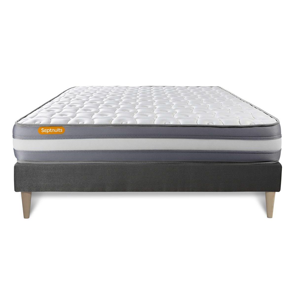 SEPTNUITS Matelas + sommier kit gris Memo Plus Mémoire de forme