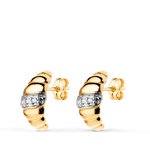 L'ATELIER D'AZUR Boucles d'Oreilles Or 18 Carats 750 Jaune et Zirconiums - Motif Croissant
