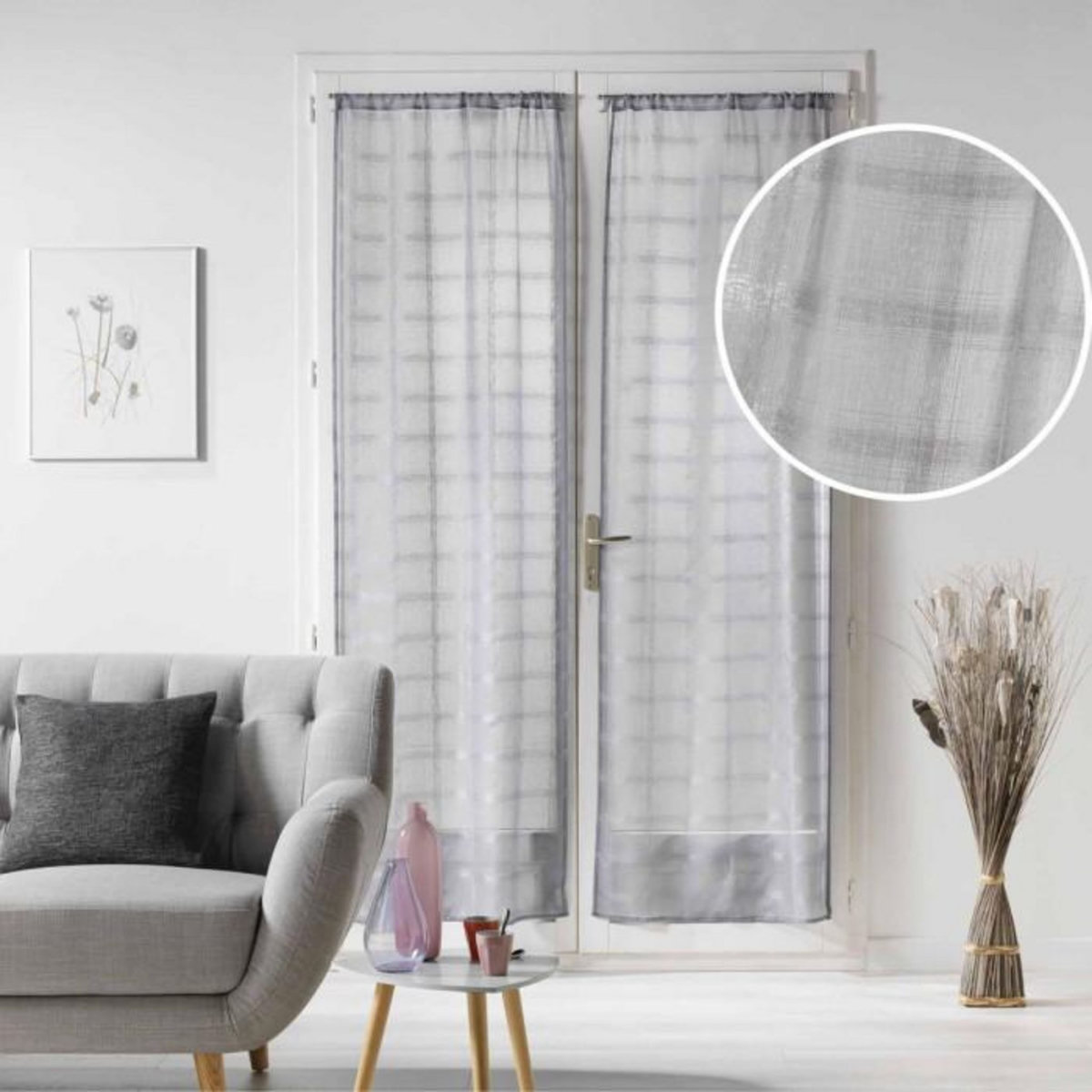 Paris Prix Paire de Voilages Passe-Tringle  Candide  70x240cm Gris