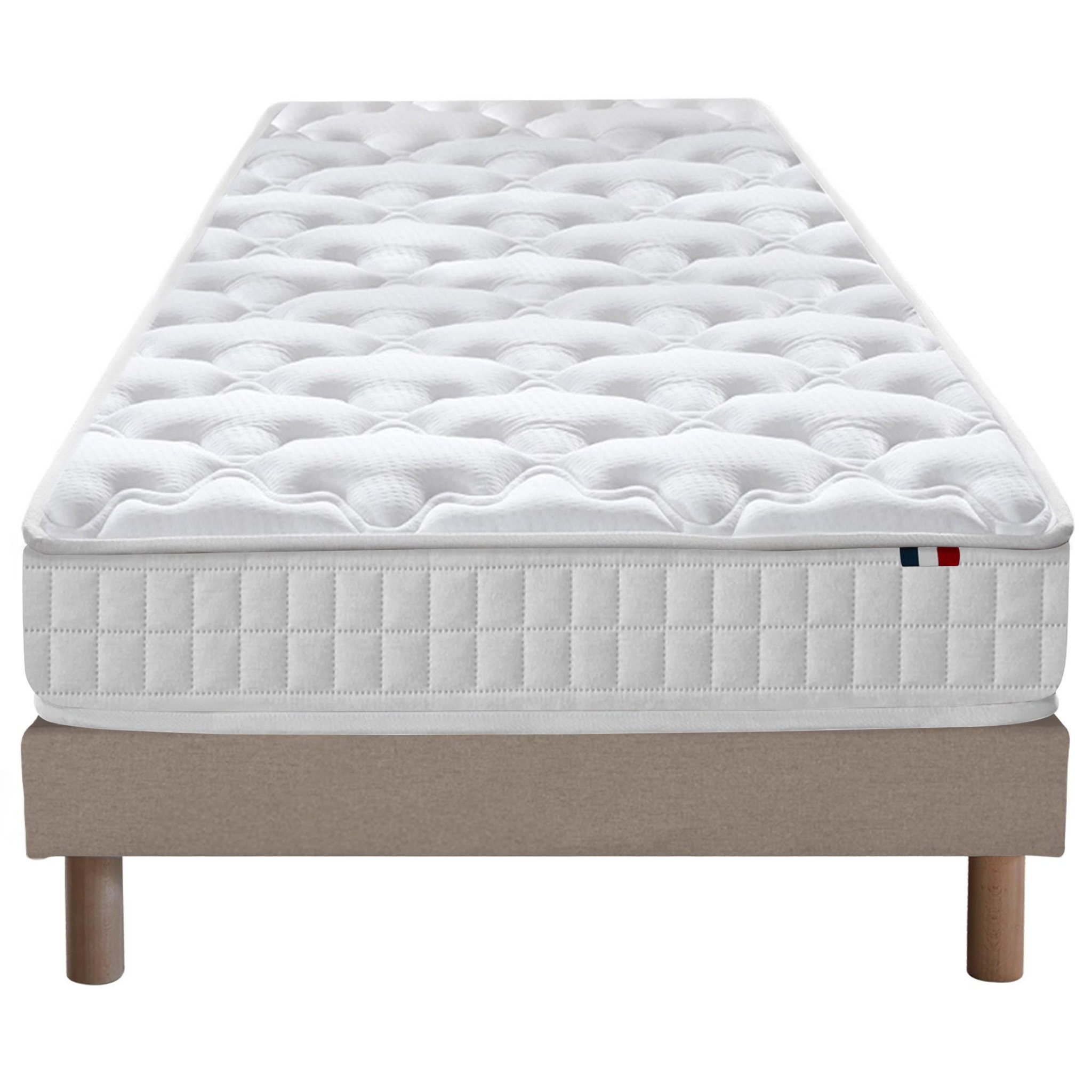 IDLITERIE Ensemble matelas ressorts ASTRE + sommier pour un confort durable. Coloris disponibles : Beige, Gris
