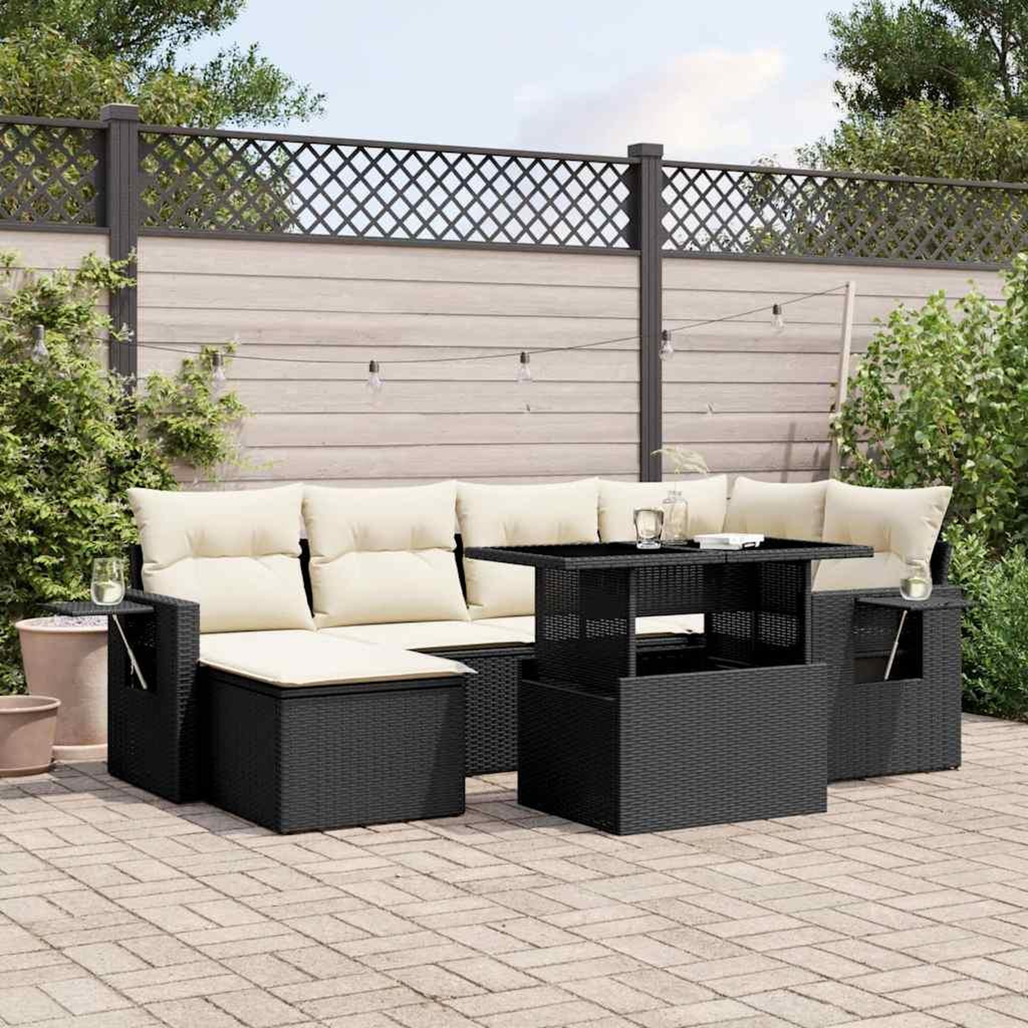 VIDAXL Salon de jardin 7 pcs avec coussins noir resine tressee