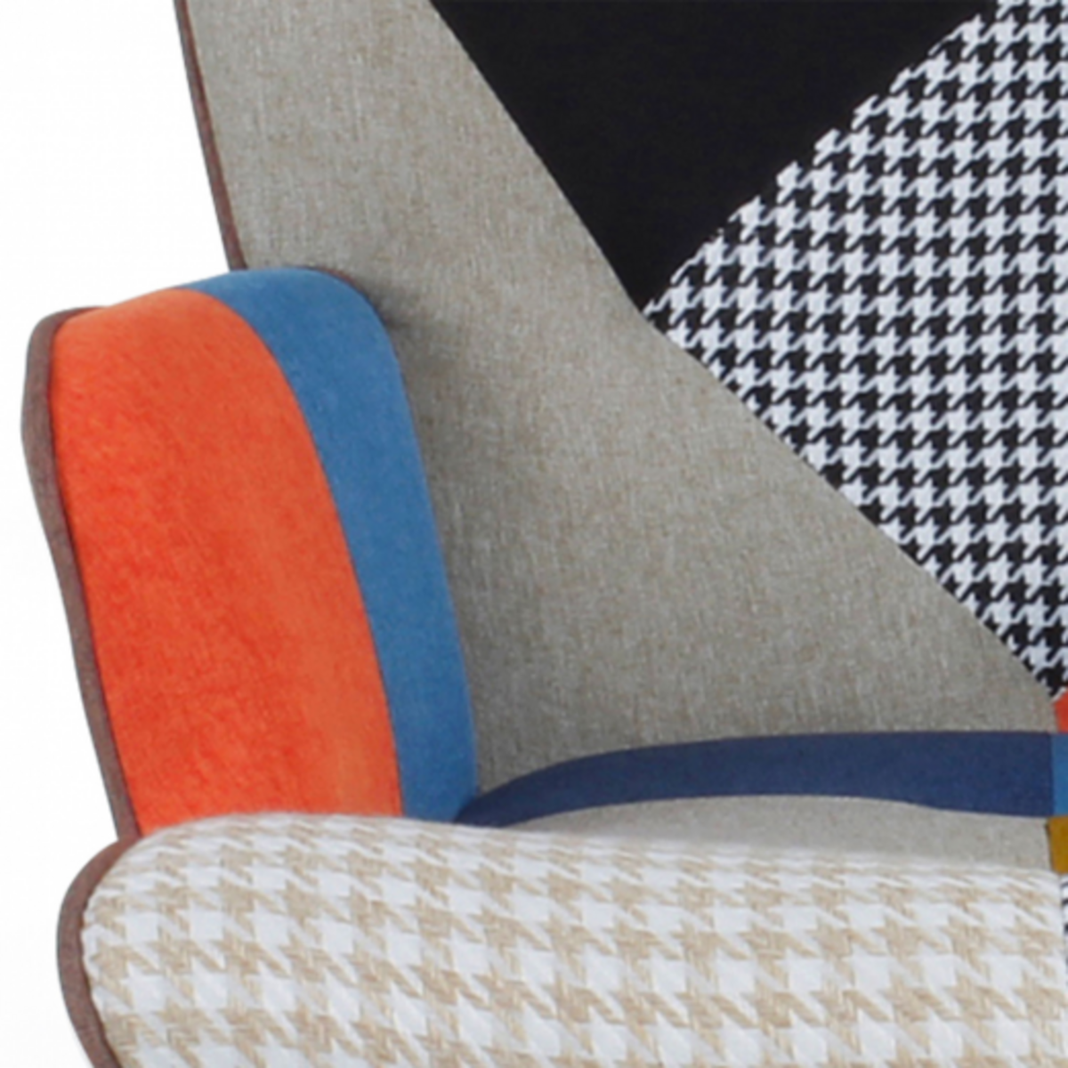 ID MARKET Fauteuil scandinave IVAR en tissu patchwork multicouleurs et imprimé pied de poule