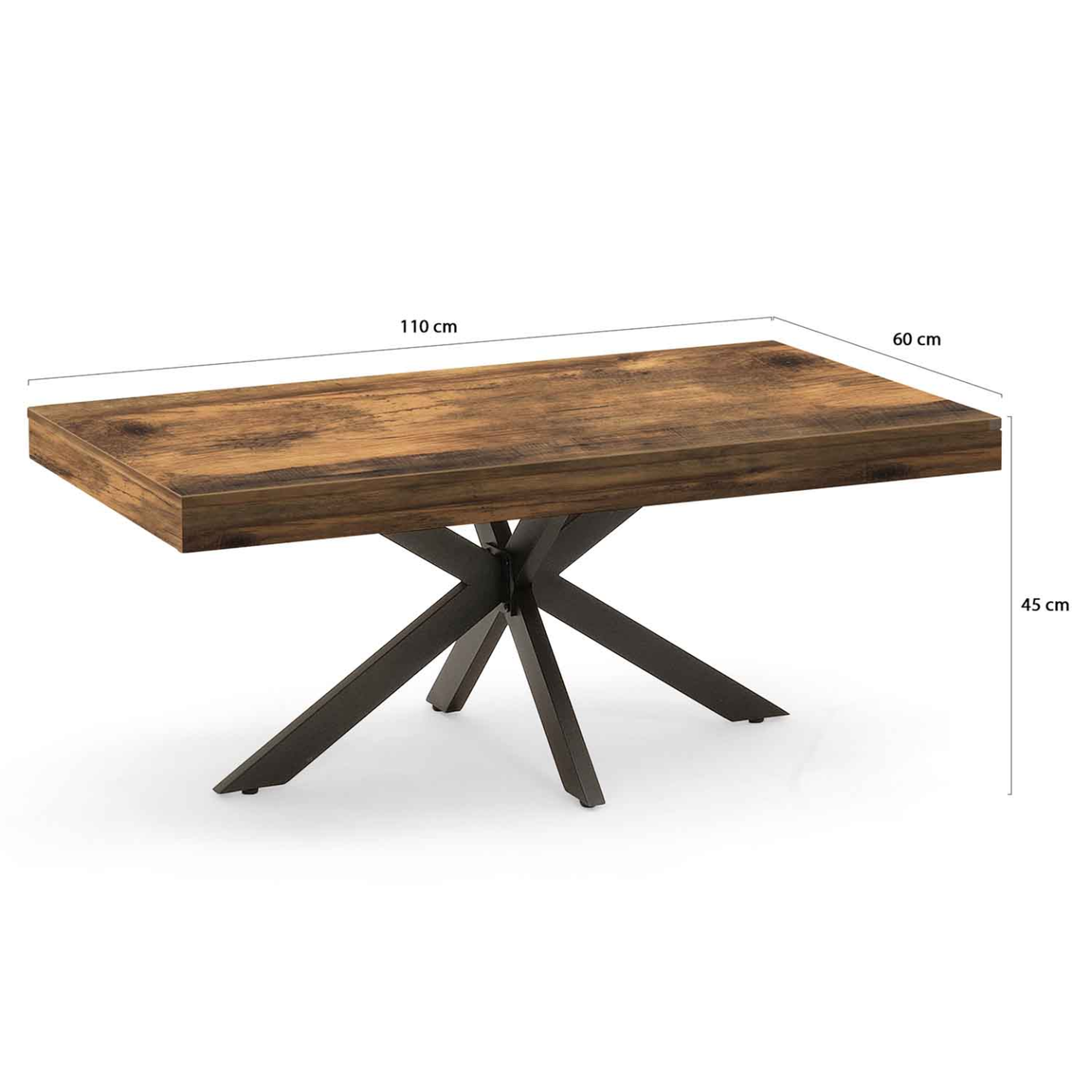 Voir la diapositive 4 : ID MARKET Table basse rectangulaire alix 110 cm pied araignée bois foncé effet vieilli et noir