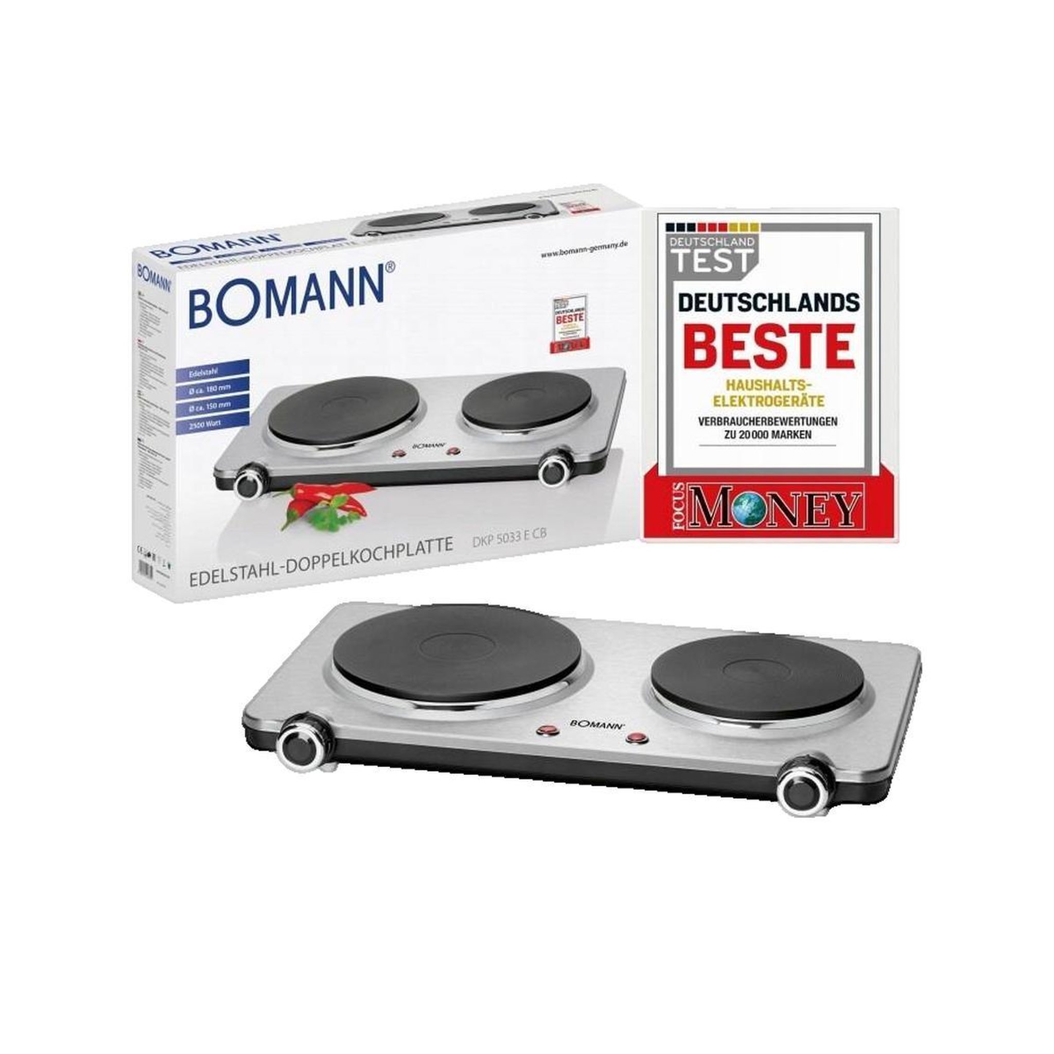 Voir la diapositive 3 : Bomann Réchaud électrique portable Bomann DKP 5033 E CB double plaque