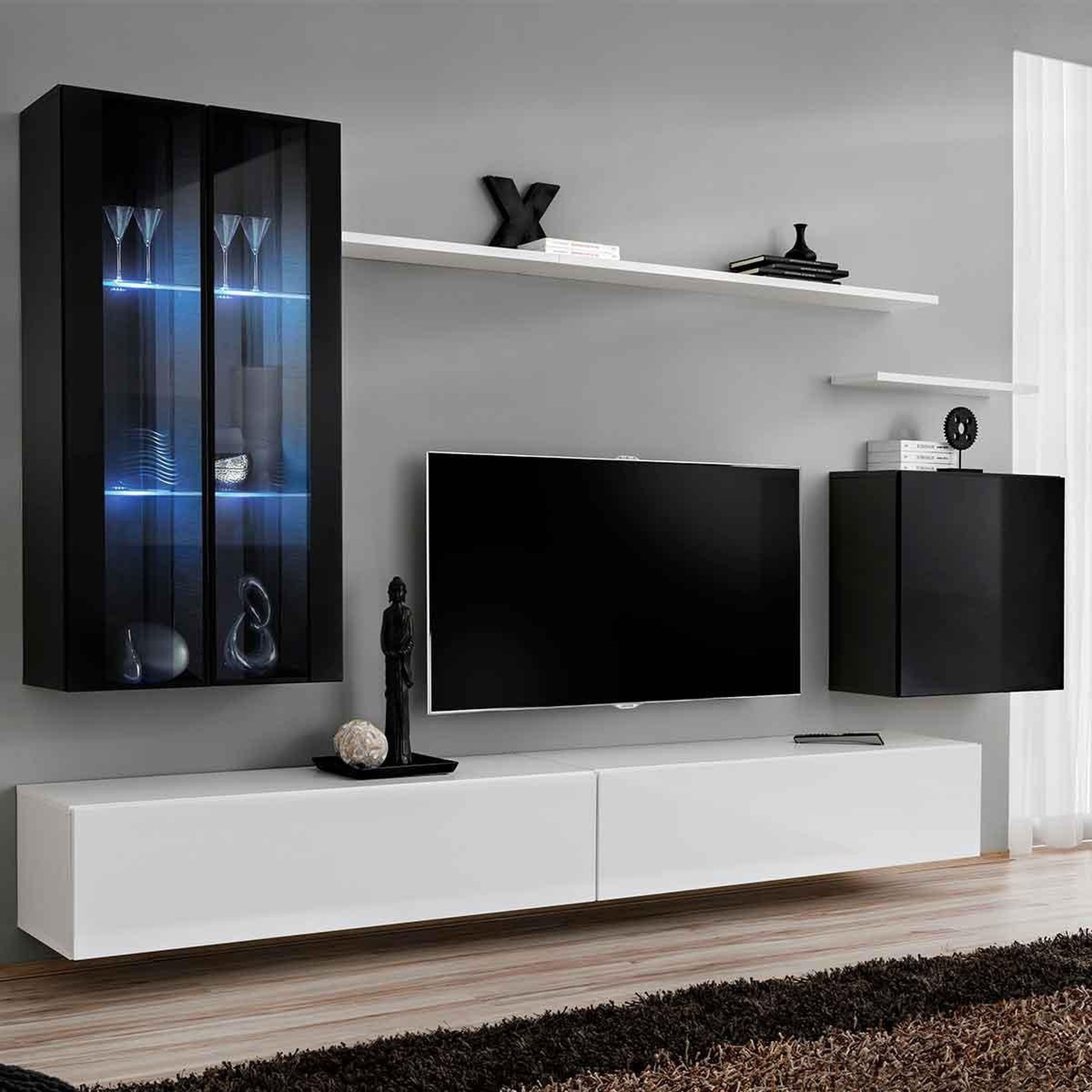 Paris Prix Meuble tv mural design  switch xii  270cm noir & blanc