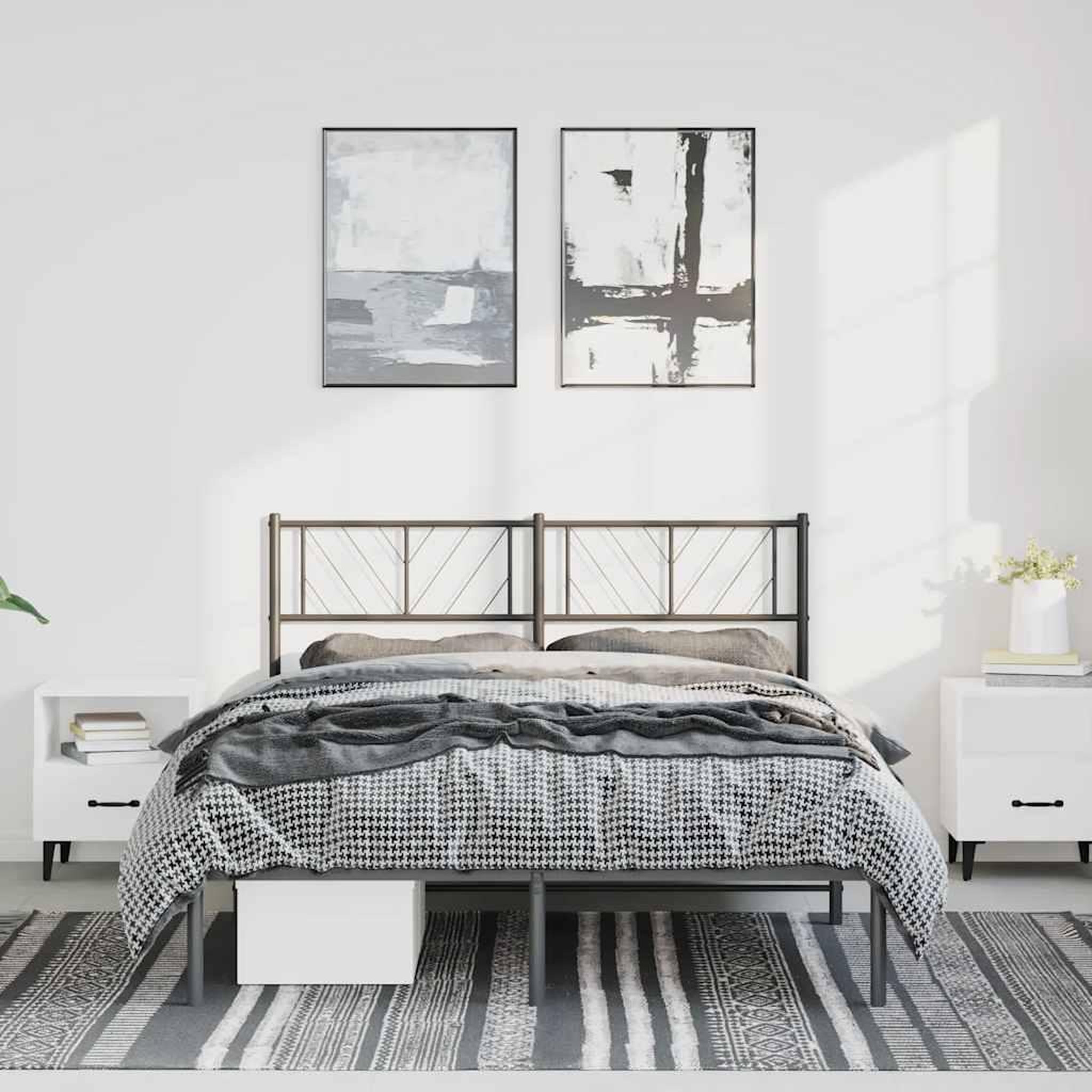 VIDAXL Cadre de lit metal sans matelas avec tete de lit noir 150x200cm