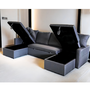 Voir la diapositive 3 : CONCEPT USINE Canapé panoramique convertible avec coffre 4 places en tissu - gris foncé MAHÉ