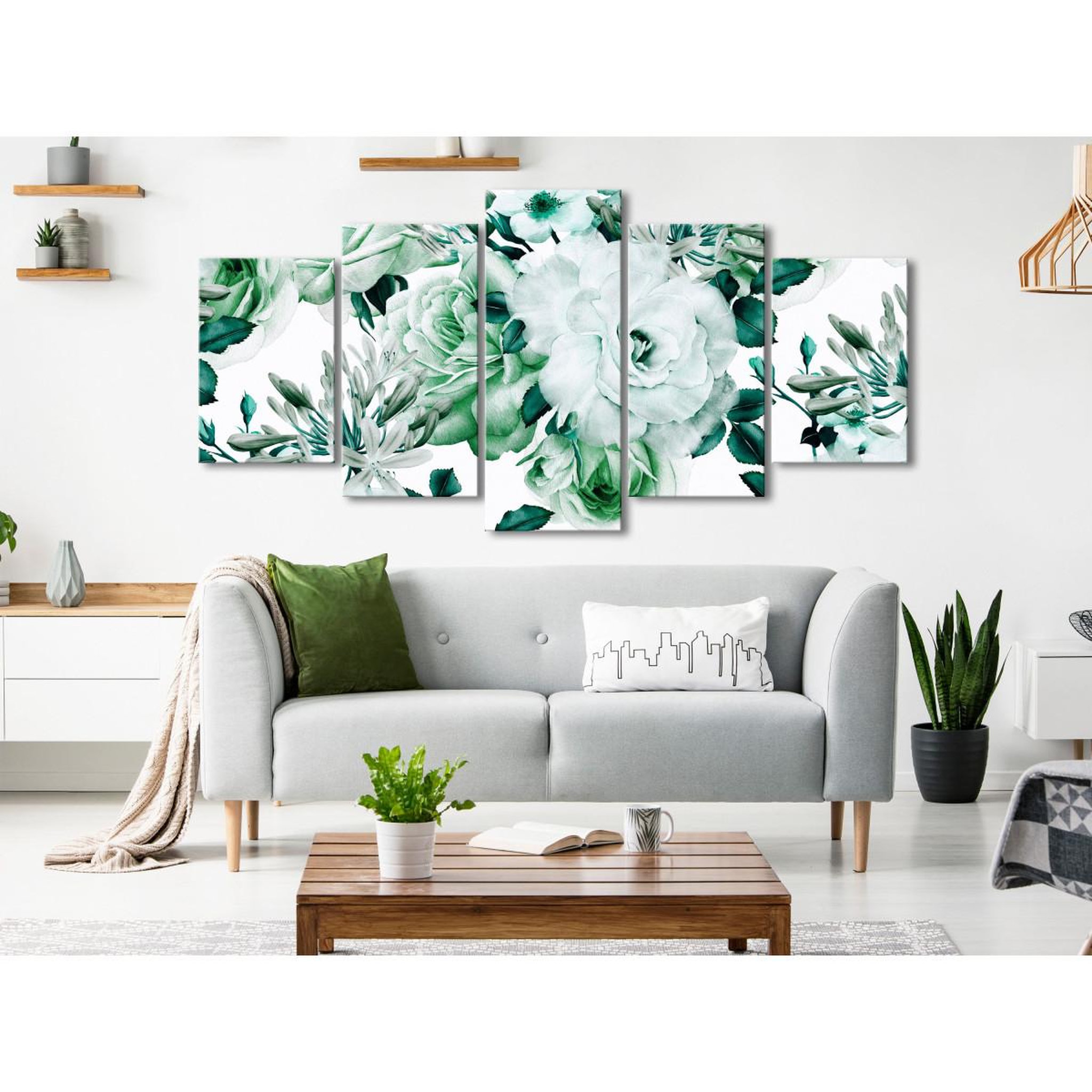 Voir la diapositive 2 : Paris Prix Tableau 5 Panneaux  Rose Composition Wide Green