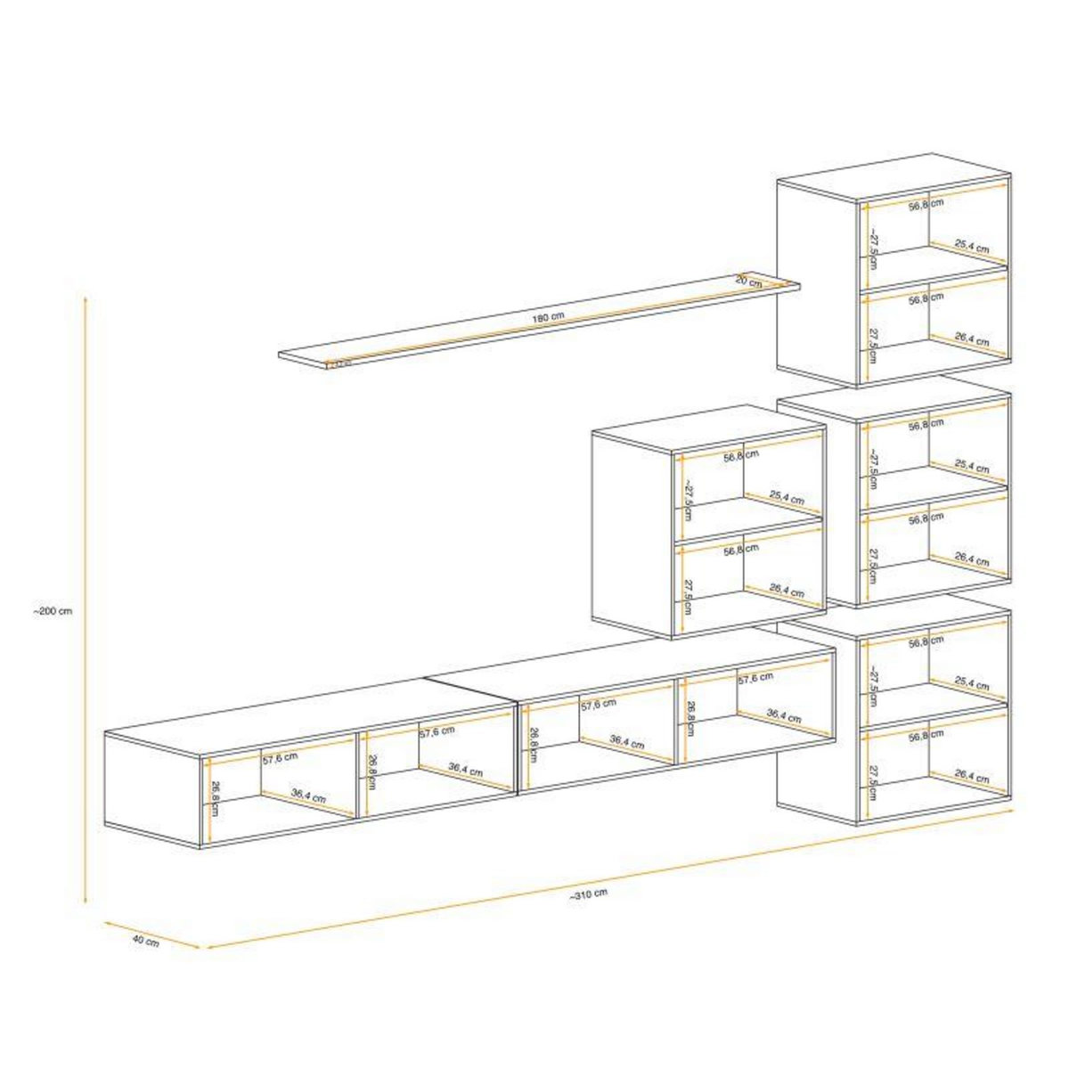 Paris Prix Meuble TV Mural Design  Switch IX  310cm Blanc & Gris