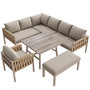 Voir la diapositive 1 : MERAX Salon de jardin 8 places en Métal avec table verre trempé, pieds réglables, coussins, beige