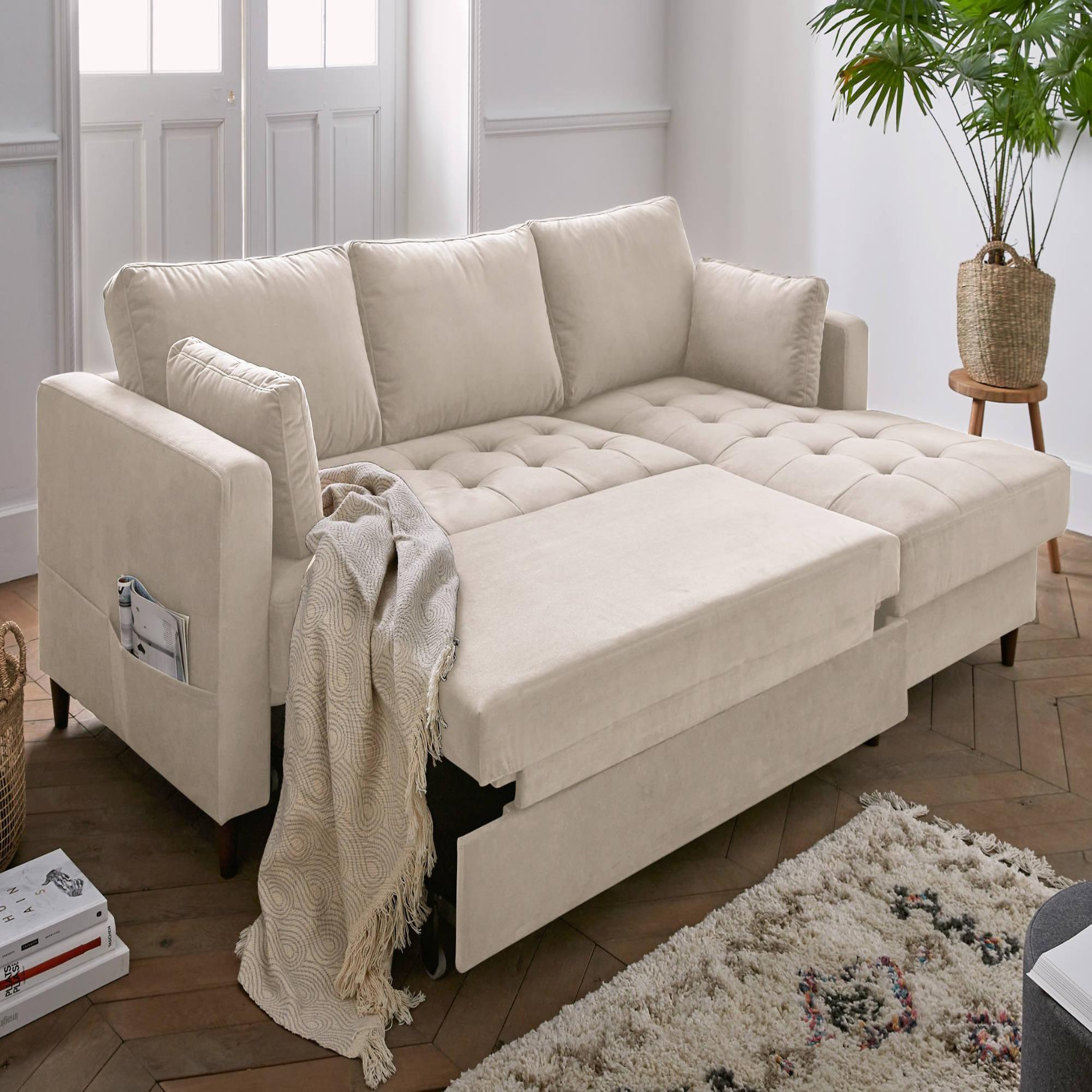 Voir la diapositive 3 : BEST MOBILIER Anna - canapé d'angle droit - 4 places - convertible avec coffre - en velours