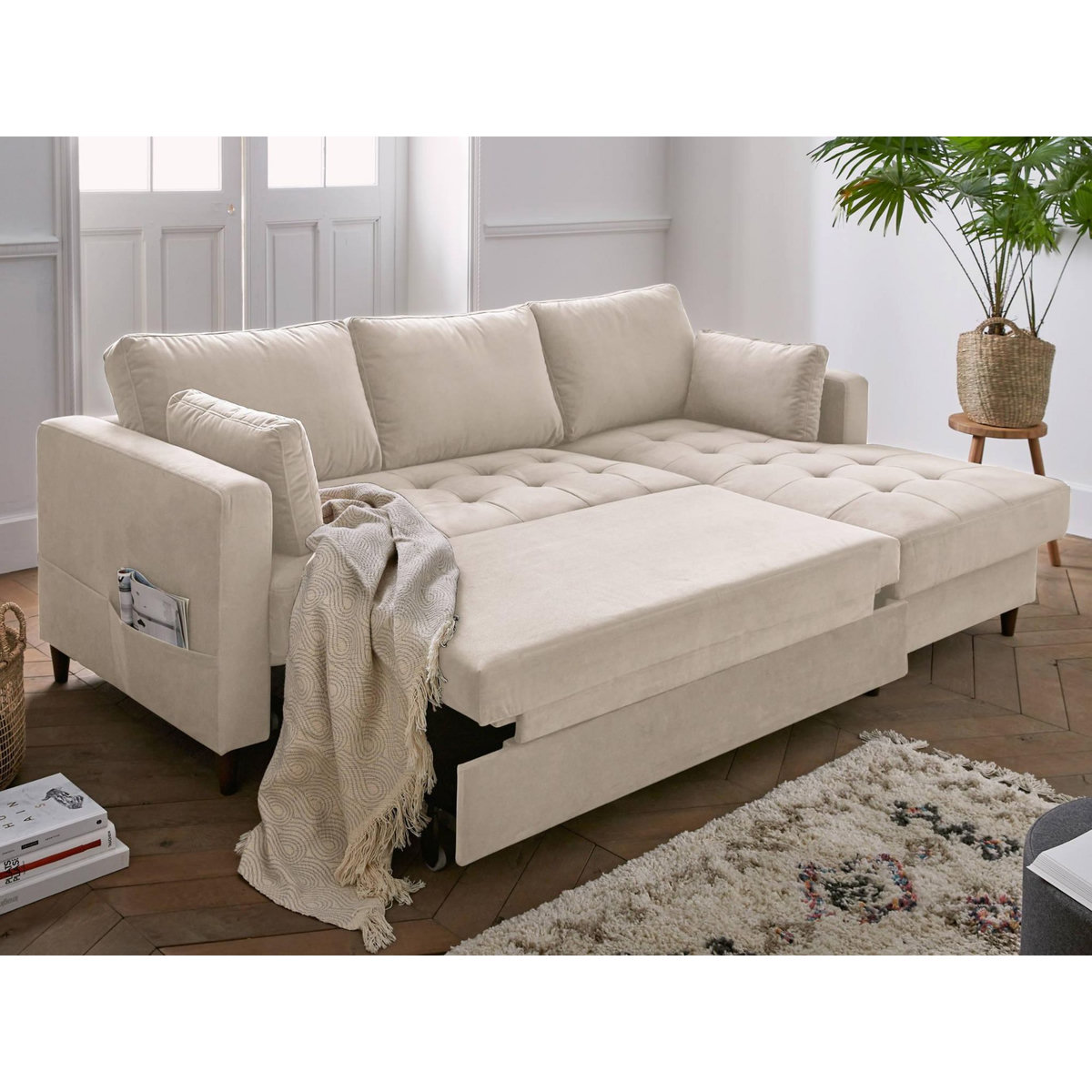 LISA DESIGN Anna - canapé d'angle droit - 4 places - convertible avec coffre - en velours