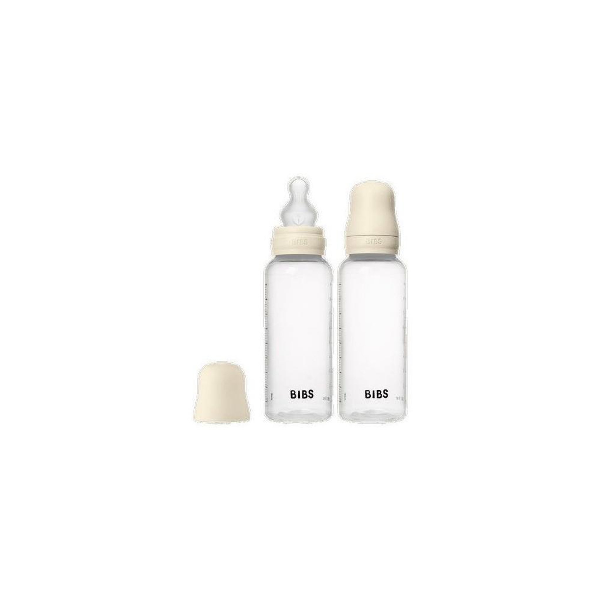 BIBEE Set de biberons bébé bibs, lot de 2, 270 ml, silicone anti-colique, tétines à bout rond débit moyen, ivoire