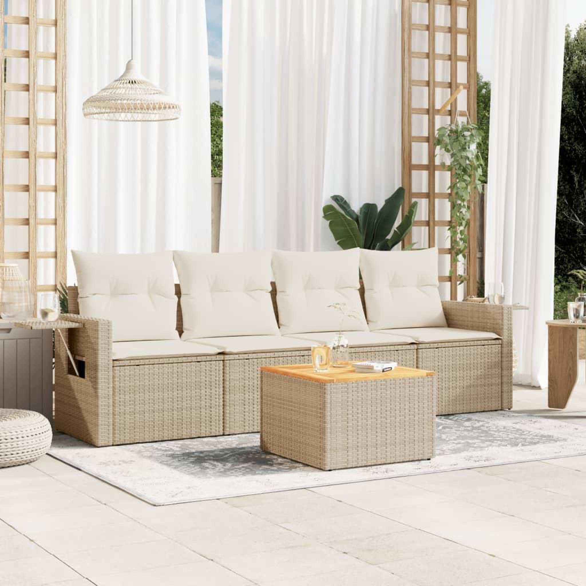 VIDAXL Salon de jardin avec coussins 5 pcs beige resine tressee