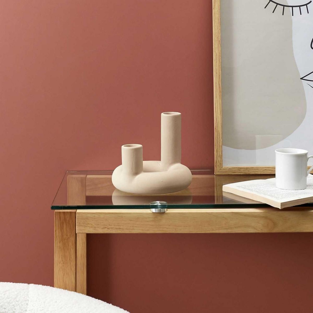 TOILINUX Vase en céramique 2 tube Arty Nude Diam. 16cm - Beige