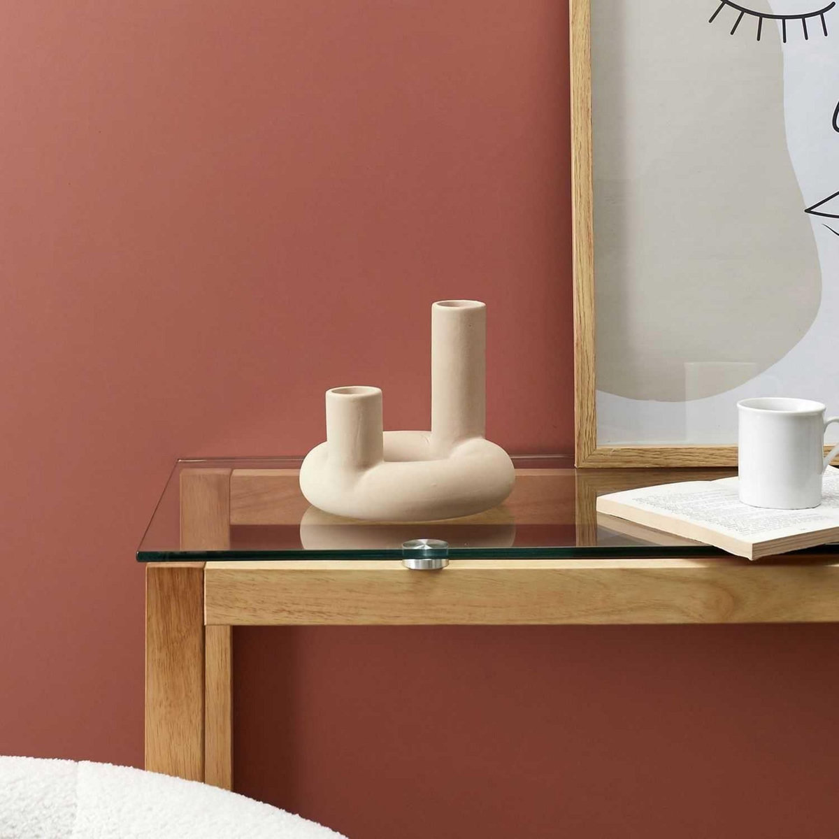 TOILINUX Vase en céramique 2 tube Arty Nude Diam. 16cm - Beige