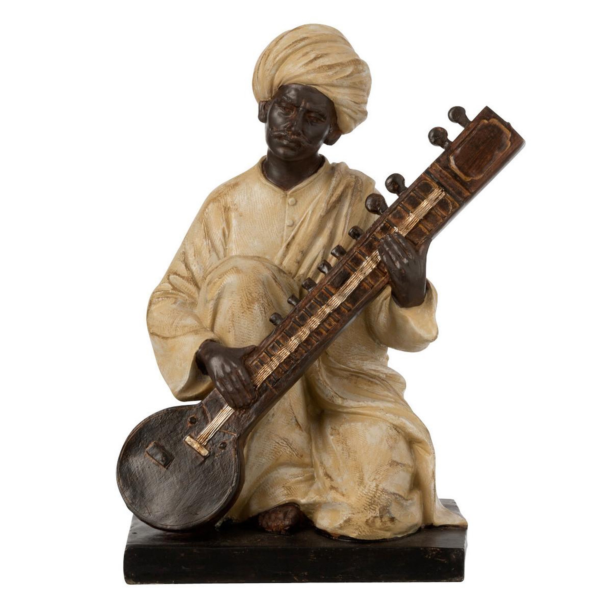J-LINE Statue Déco en Résine  Indien Musique  24cm Beige