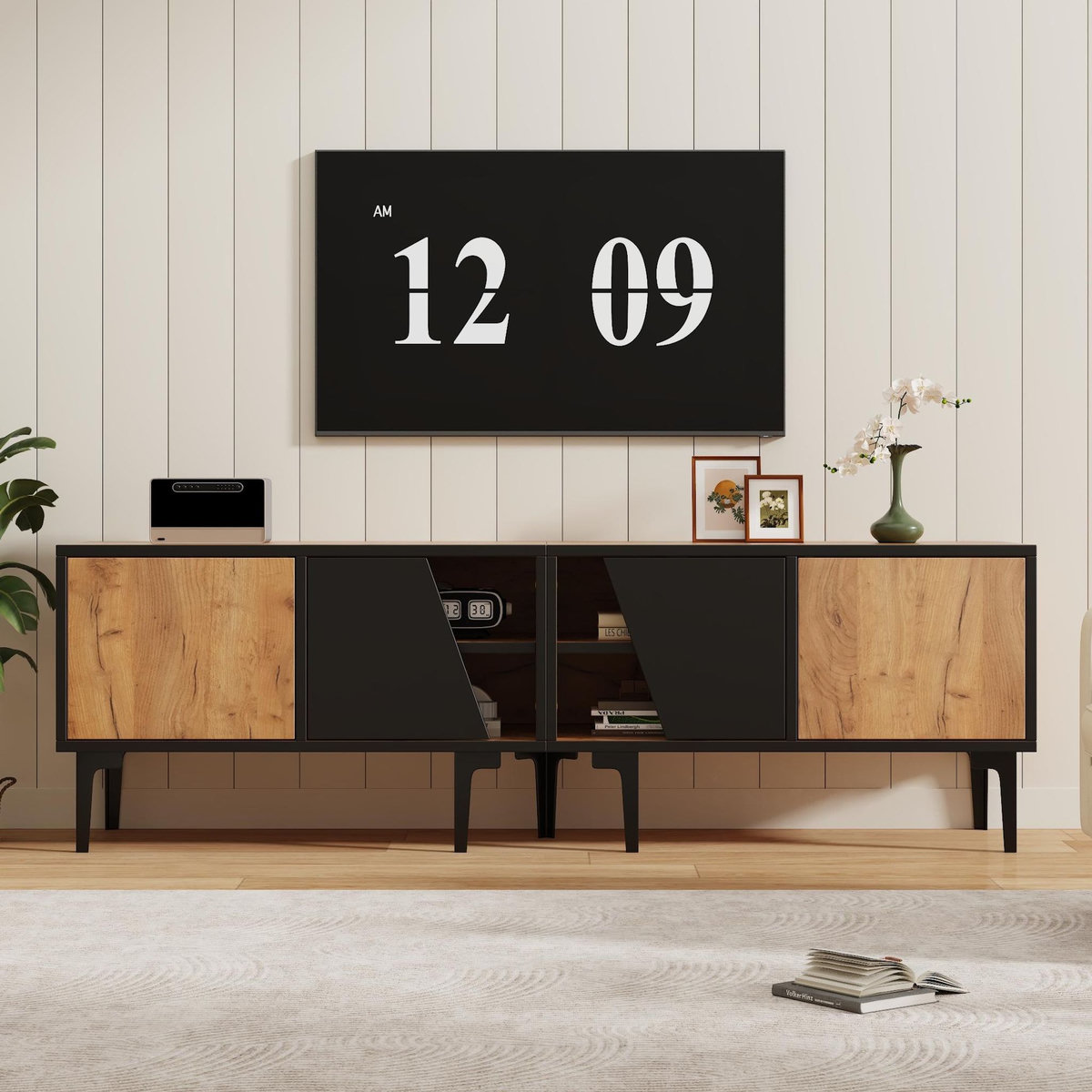 MERAX Meuble tv naturel+noir 160 cm panneau de particules